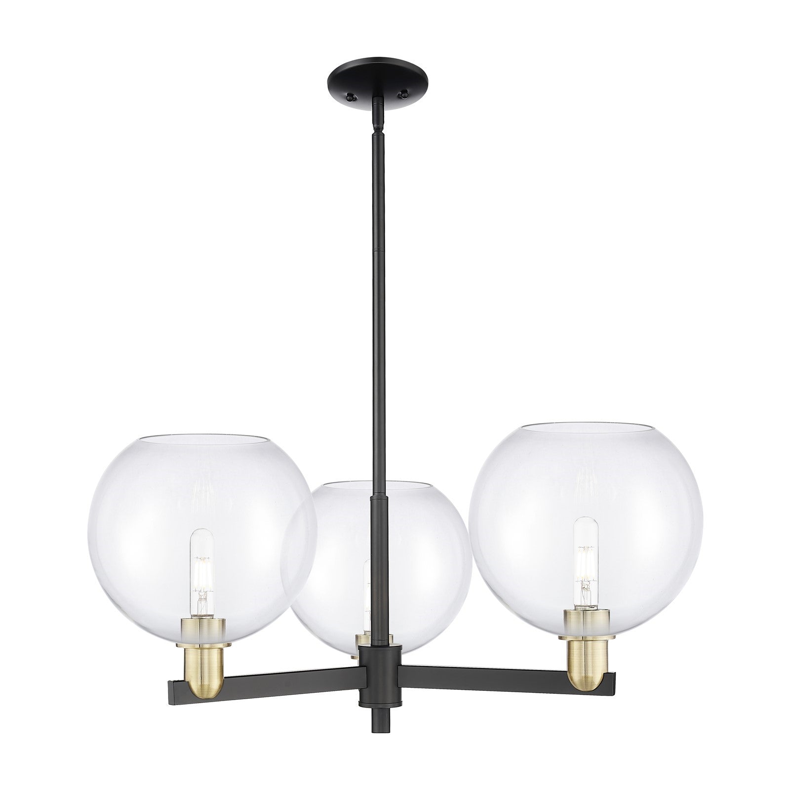 Innovations Athens 32in 3-Light Pendant | Industrial Black Antique Brass Steel and Clear Glass | Kitchen Island & Dining Room | Model 716-3CR-BAB-G122-10
