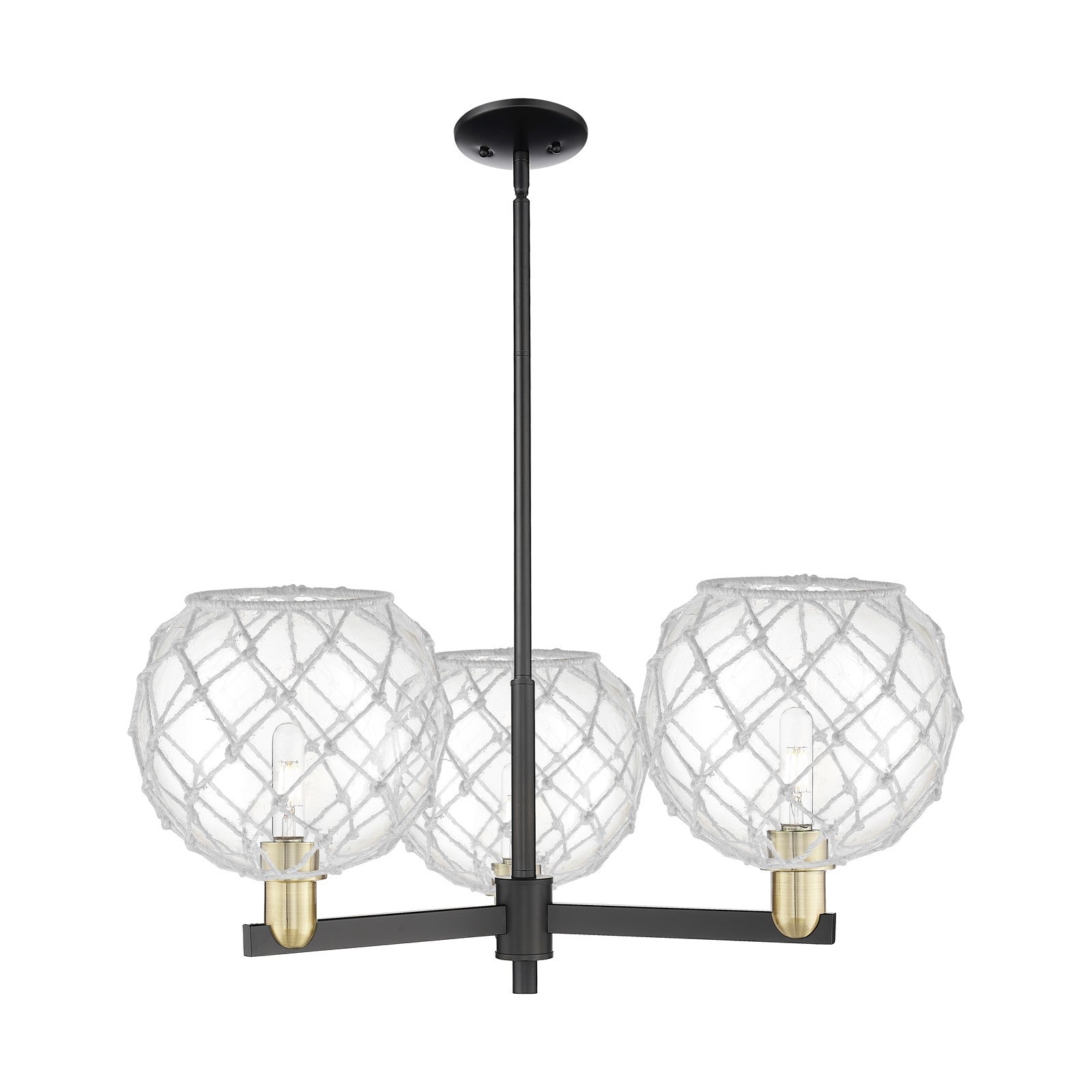 Innovations Farmhouse Rope 32in 3-Light Pendant | Industrial Black Antique Brass and Clear Glass with White Rope | Kitchen | Model 716-3CR-BAB-G122-10RW
