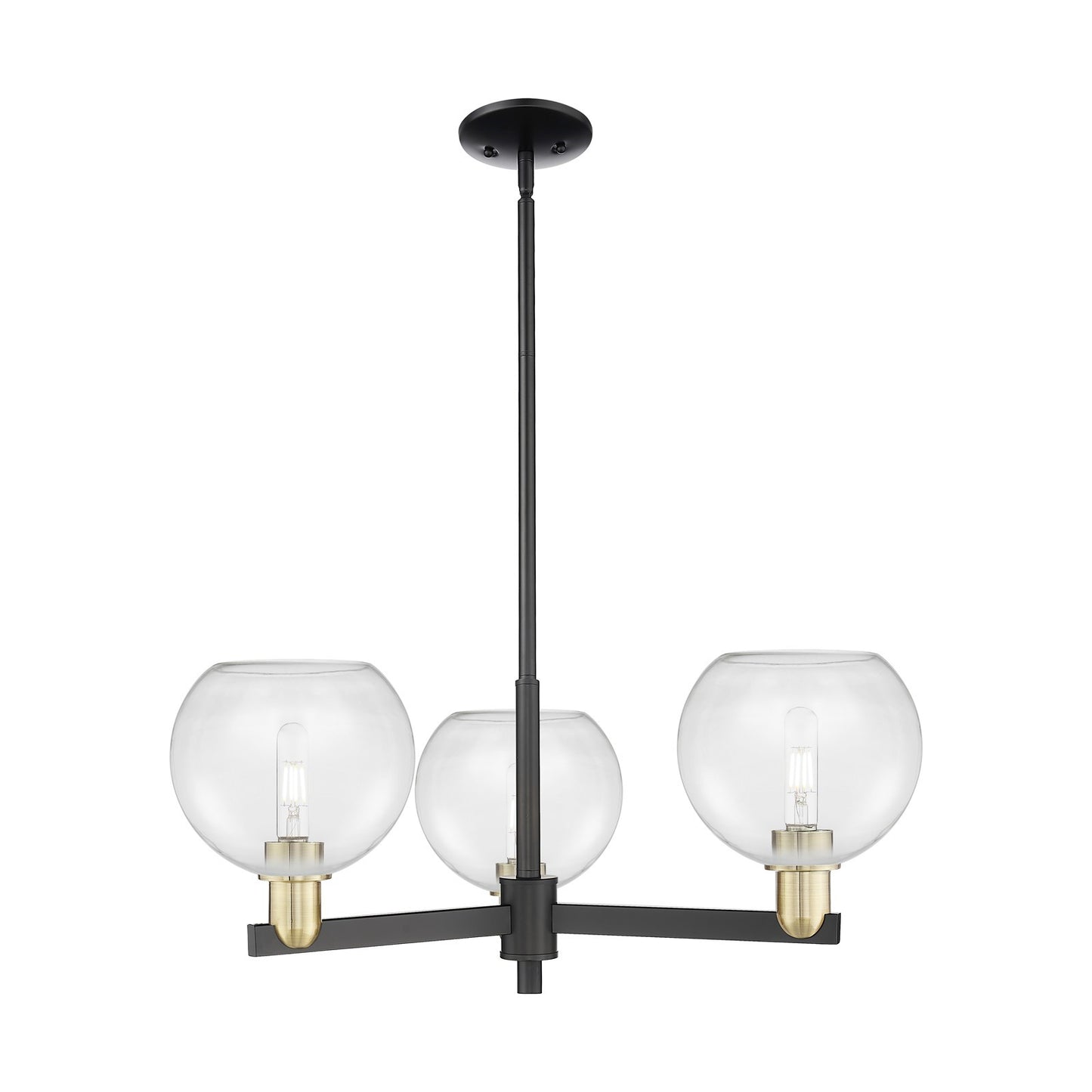 Innovations Athens 30in 3-Light Pendant | Industrial Black Antique Brass Steel and Clear Glass | Kitchen Island & Dining Room | Model 716-3CR-BAB-G122-8