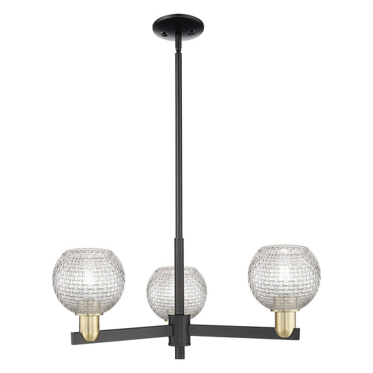 Innovations Athens 28in 3-Light Pendant | Industrial Black Antique Brass and Clear Basket Weave Glass | Kitchen Island & | Model 716-3CR-BAB-G122C-6CL