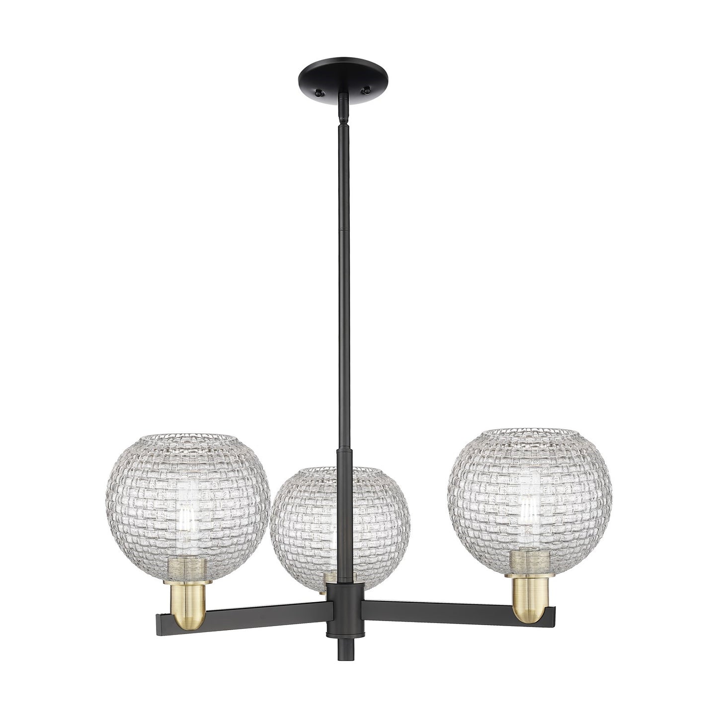 Innovations Athens 30in 3-Light Pendant | Industrial Black Antique Brass Steel and Clear Basket Weave Glass | Kitchen Island | Model 716-3CR-BAB-G122C-8CL