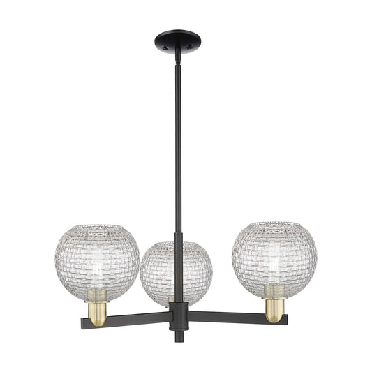 Innovations Athens 30in 3-Light Pendant | Industrial Black Antique Brass Steel and Clear Basket Weave Glass | Kitchen Island | Model 716-3CR-BAB-G122C-8CL