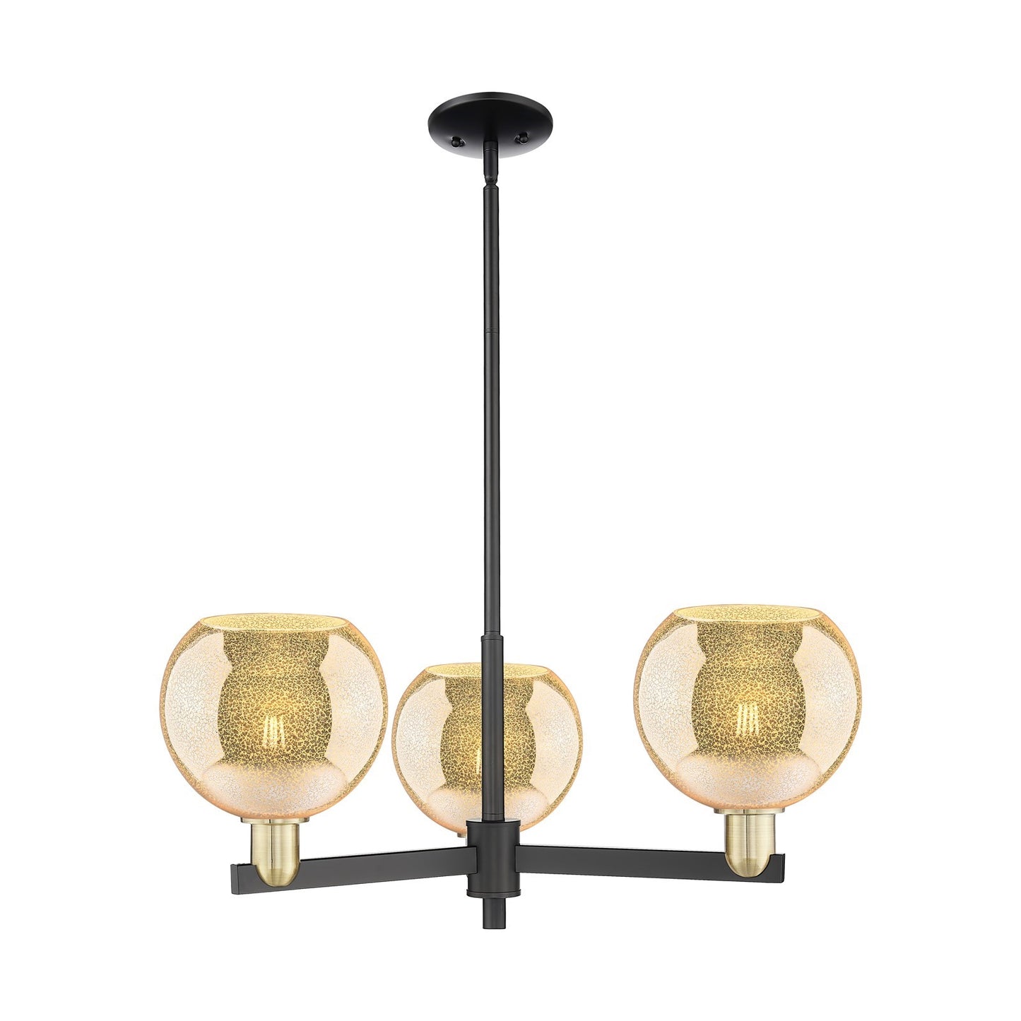 Innovations Athens 30in 3-Light Pendant | Industrial Black Antique Brass Steel and Mercury Glass | Kitchen Island & Dining Room | Model 716-3CR-BAB-G128-8