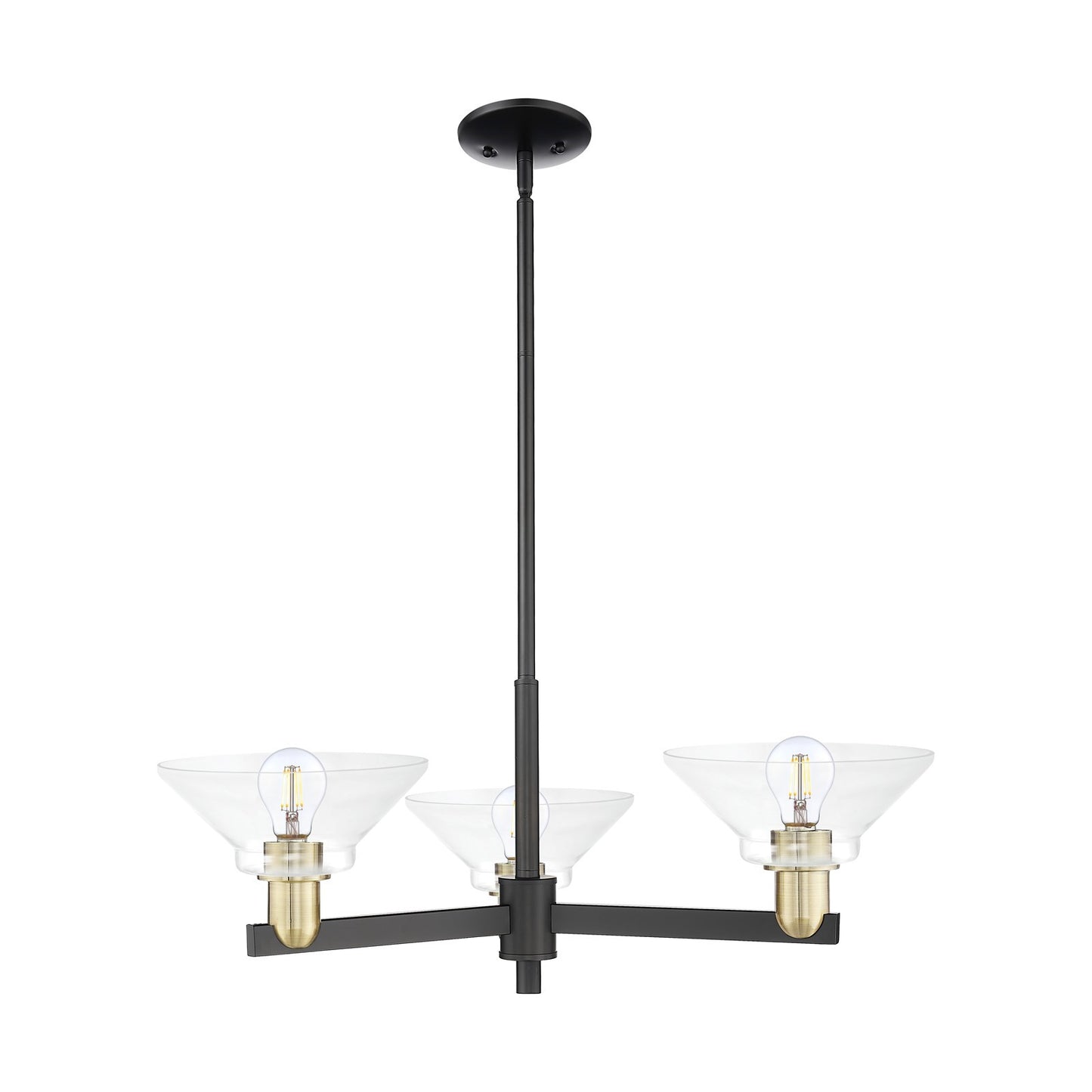 Innovations Orwell 30in 3-Light Pendant | Industrial Black Antique Brass Steel and Clear Cone Glass | Kitchen Island & Dining | Model 716-3CR-BAB-G132