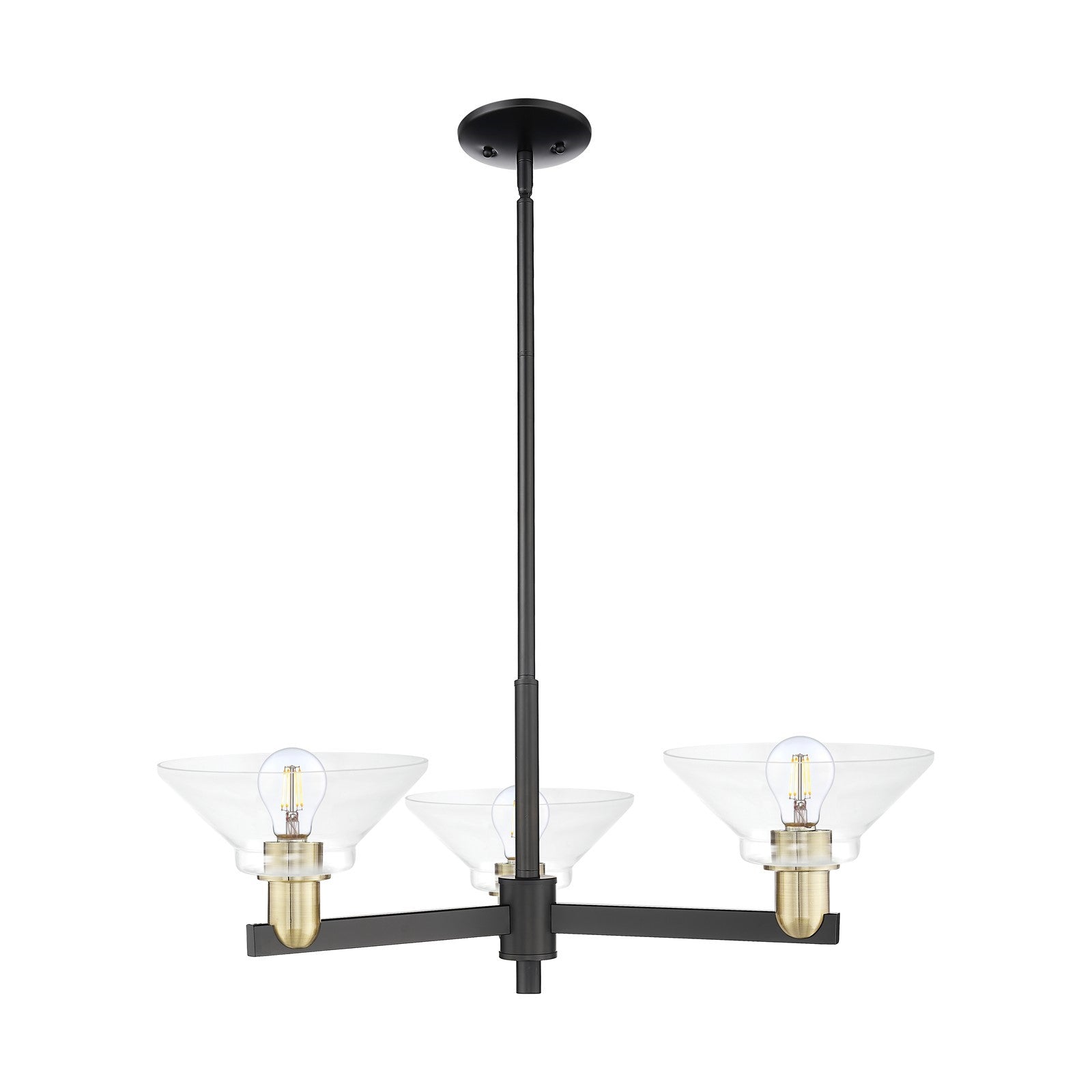 Innovations Orwell 30in 3-Light Pendant | Industrial Black Antique Brass Steel and Clear Cone Glass | Kitchen Island & Dining | Model 716-3CR-BAB-G132
