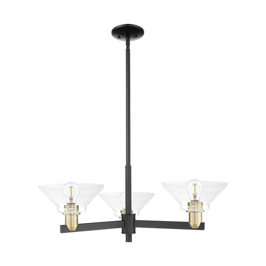 Innovations Orwell 30in 3-Light Pendant | Industrial Black Antique Brass Steel and Clear Cone Glass | Kitchen Island & Dining | Model 716-3CR-BAB-G132