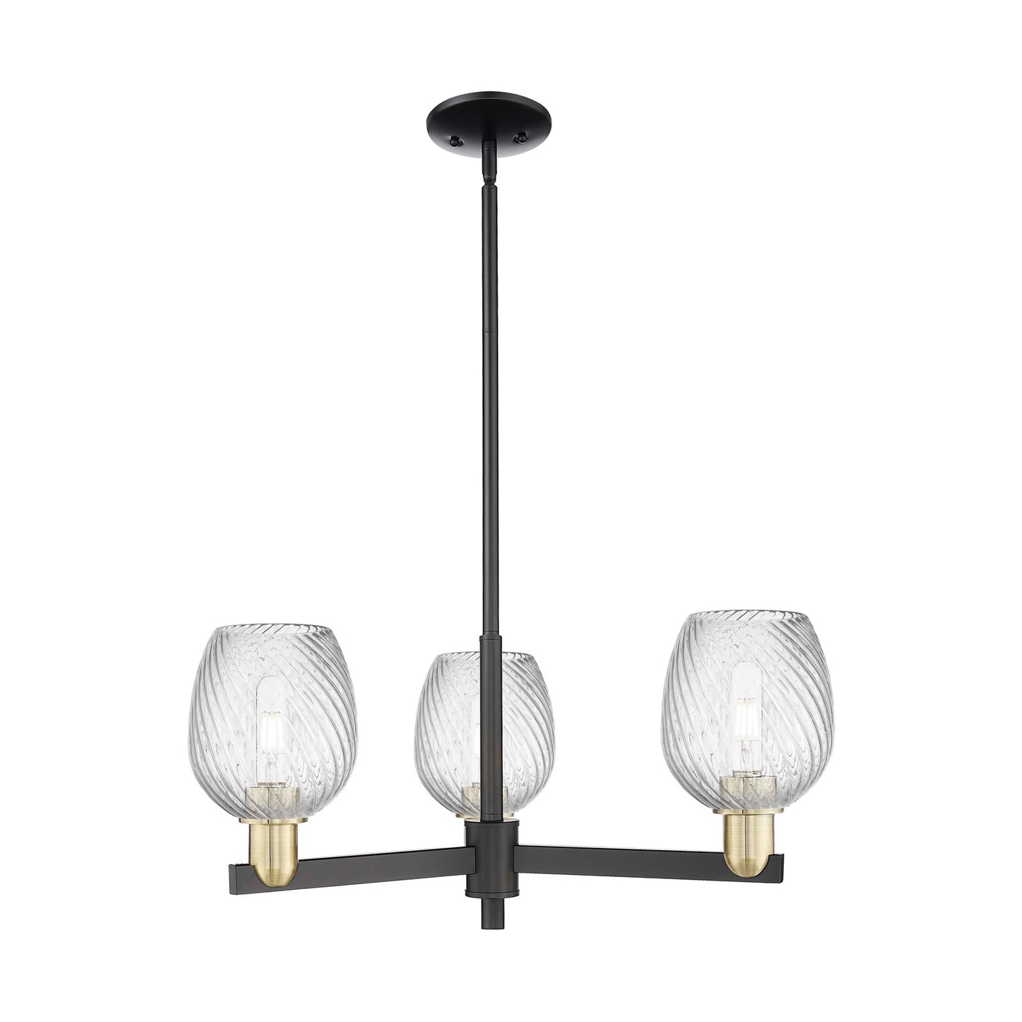 Innovations Salina 28in 3-Light Pendant | Industrial Black Antique Brass Steel and Clear Spiral Fluted Glass | Kitchen Island & | Model 716-3CR-BAB-G292