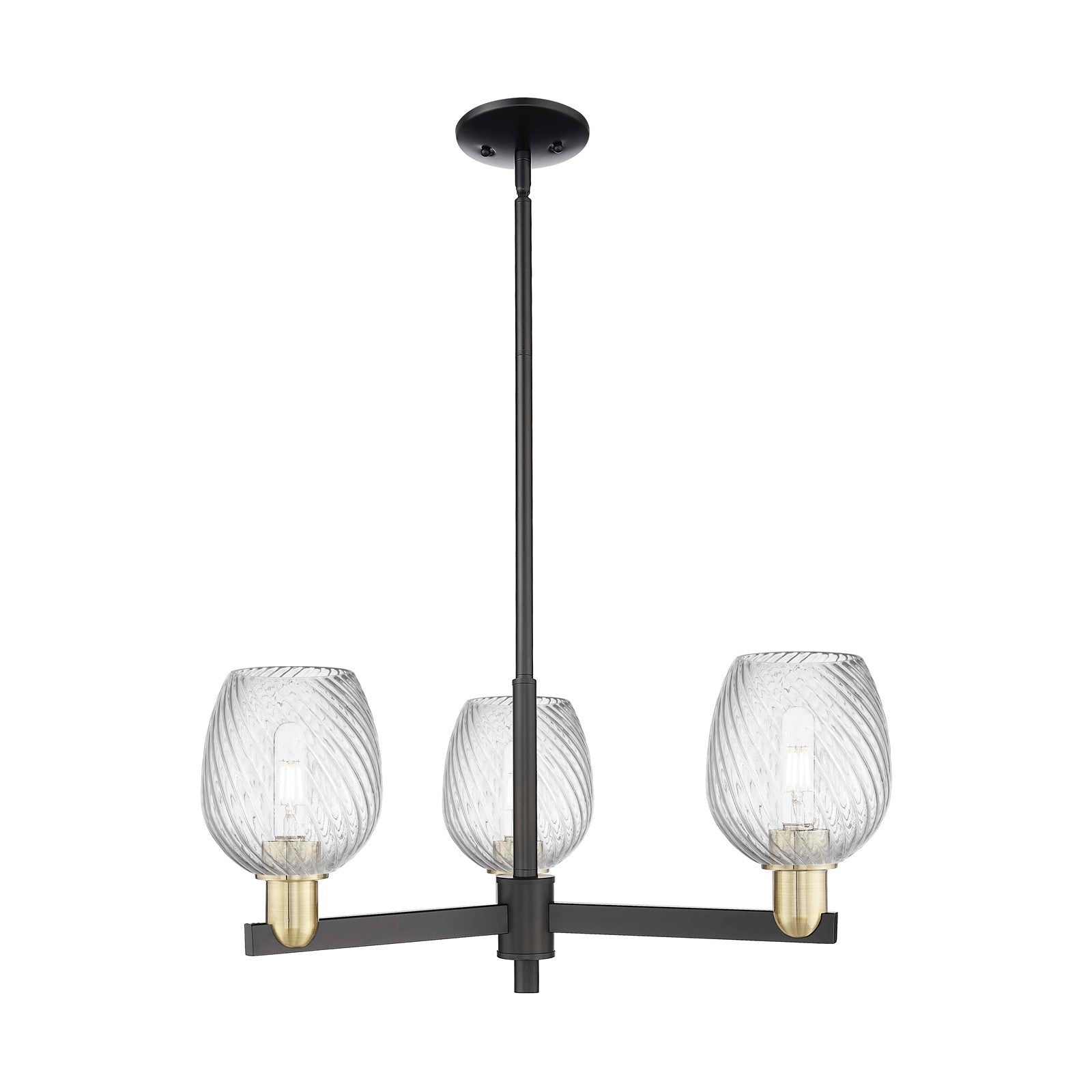 Innovations Salina 28in 3-Light Pendant | Industrial Black Antique Brass Steel and Clear Spiral Fluted Glass | Kitchen Island & | Model 716-3CR-BAB-G292