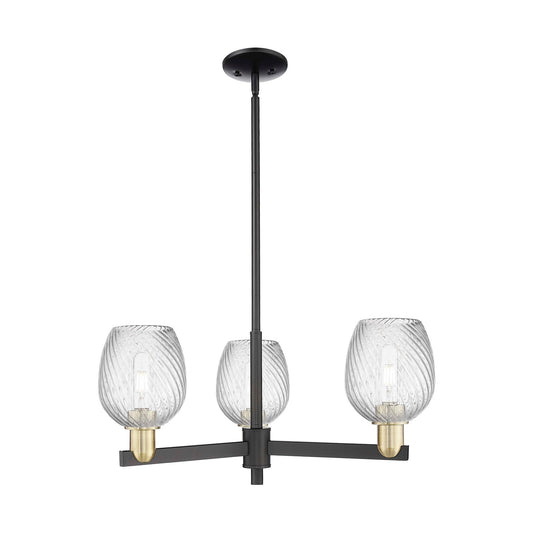 Innovations Salina 28in 3-Light Pendant | Industrial Black Antique Brass Steel and Clear Spiral Fluted Glass | Kitchen Island & | Model 716-3CR-BAB-G292