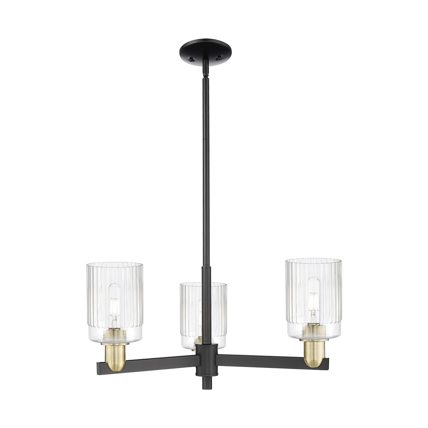 Innovations Hadley 26in 3-Light Pendant | Industrial Black Antique Brass Steel and Clear Ribbed Glass | Kitchen Island & Dining | Model 716-3CR-BAB-G342