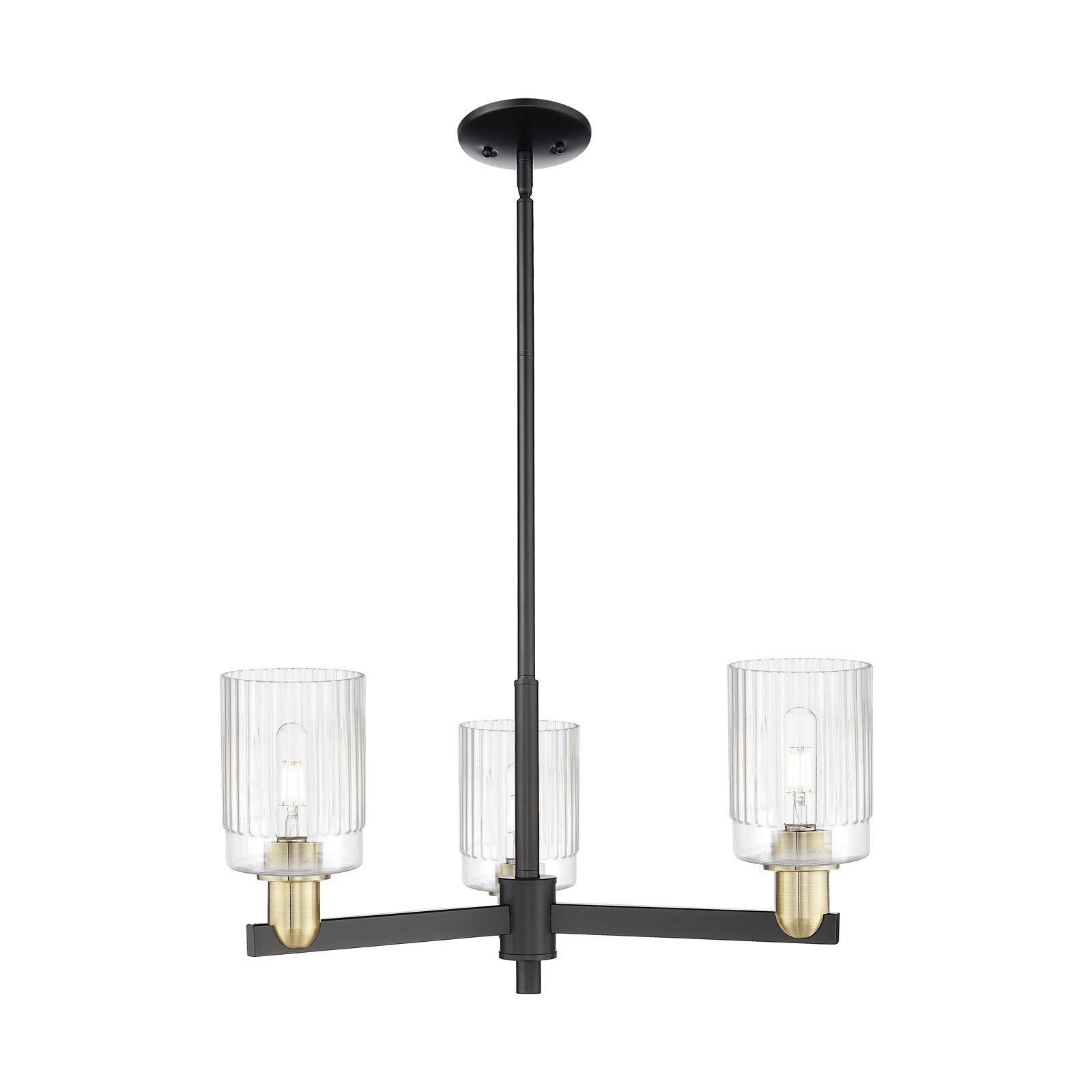 Innovations Hadley 26in 3-Light Pendant | Industrial Black Antique Brass Steel and Clear Ribbed Glass | Kitchen Island & Dining | Model 716-3CR-BAB-G342