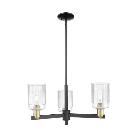 Innovations Hadley 26in 3-Light Pendant | Industrial Black Antique Brass Steel and Clear Ribbed Glass | Kitchen Island & Dining | Model 716-3CR-BAB-G342