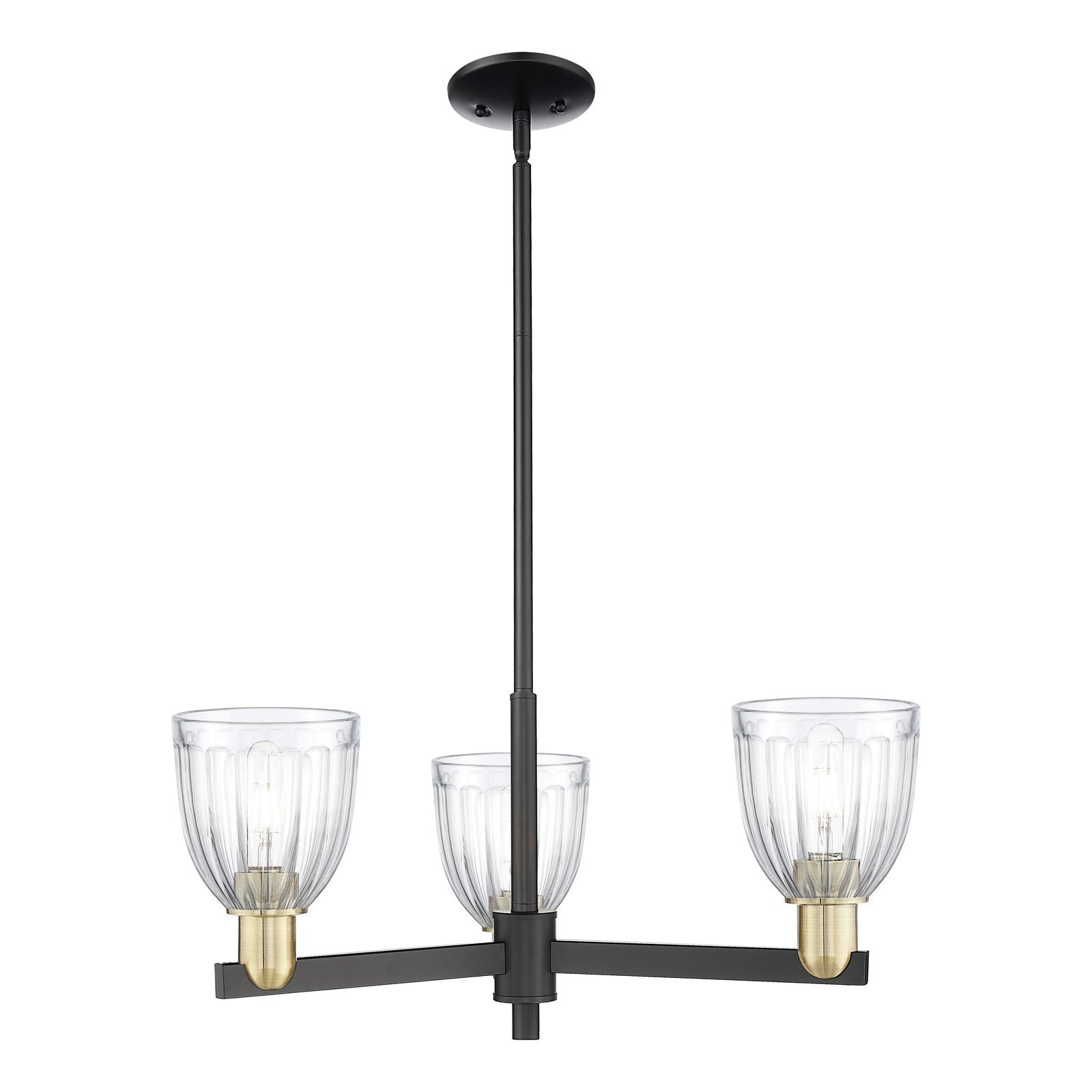 Innovations Brookfield 28in 3-Light Pendant | Industrial Black Antique Brass Steel and Clear Ribbed Glass | Kitchen Island & | Model 716-3CR-BAB-G442