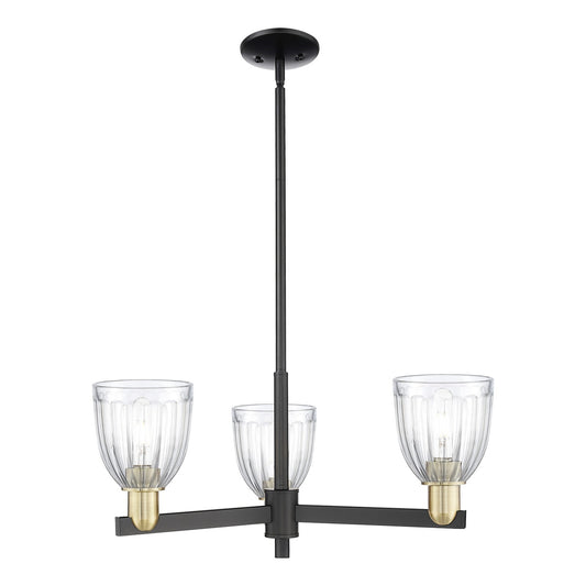 Innovations Brookfield 28in 3-Light Pendant | Industrial Black Antique Brass Steel and Clear Ribbed Glass | Kitchen Island & | Model 716-3CR-BAB-G442