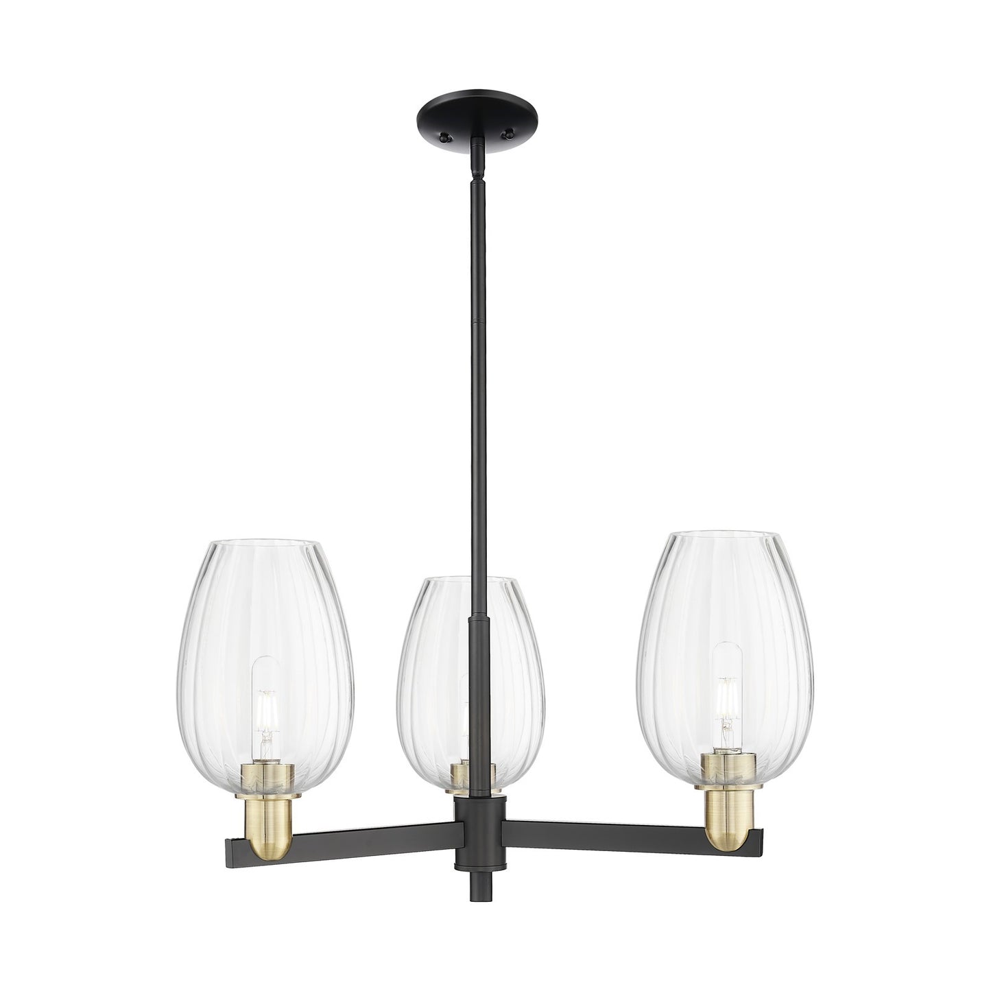 Innovations Preston Flute 28in 3-Light Pendant | Industrial Black Antique Brass and Clear Glass | Kitchen Island & Dining | Model 716-3CR-BAB-G457-6CL