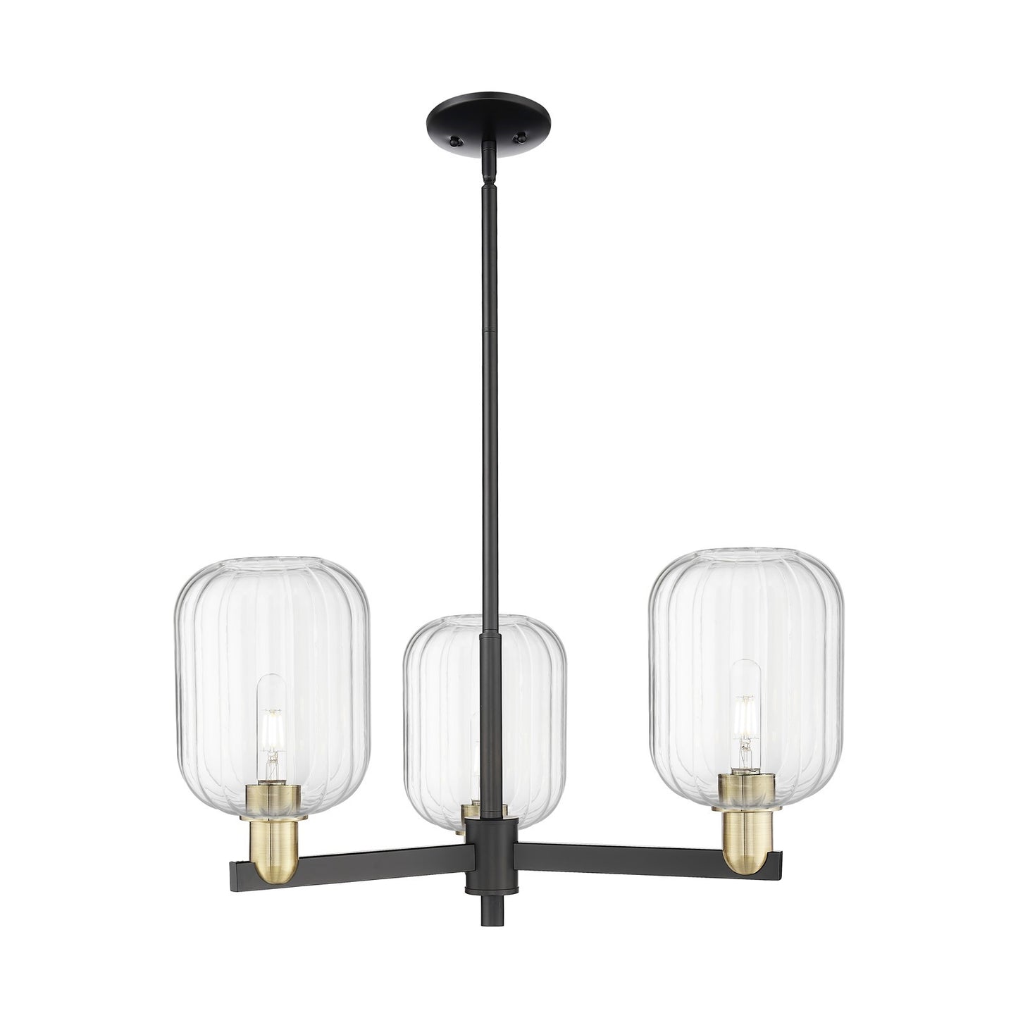 Innovations Preston Cylinder 28.5in 3-Light Pendant | Industrial Black Antique Brass and Clear Glass | Kitchen Island & | Model 716-3CR-BAB-G460-7CL