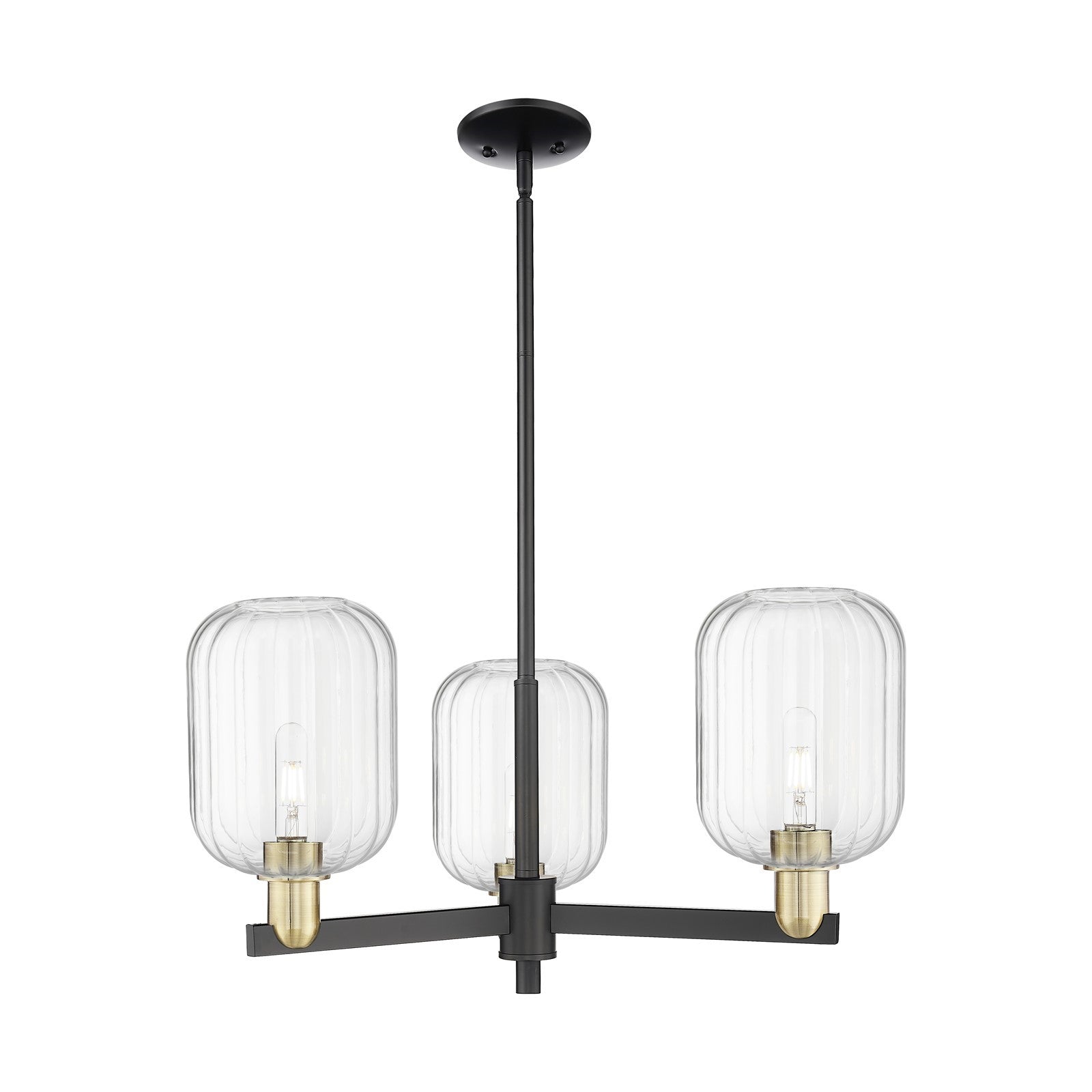 Innovations Preston Cylinder 28.5in 3-Light Pendant | Industrial Black Antique Brass and Clear Glass | Kitchen Island & | Model 716-3CR-BAB-G460-7CL