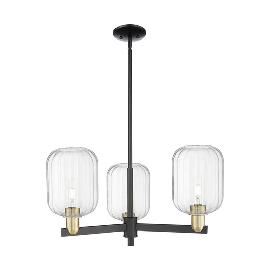 Innovations Preston Cylinder 28.5in 3-Light Pendant | Industrial Black Antique Brass and Clear Glass | Kitchen Island & | Model 716-3CR-BAB-G460-7CL