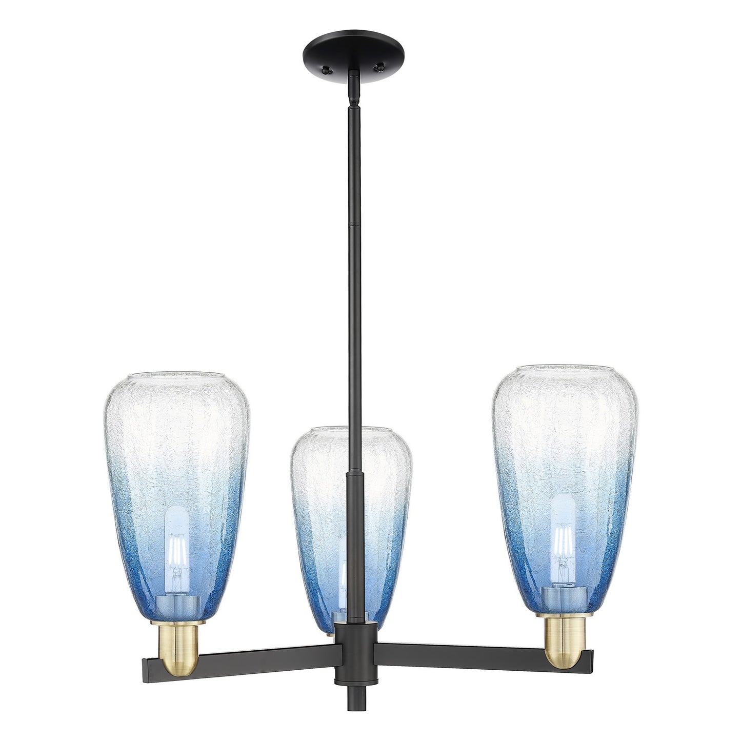 Innovations Brookhaven Almond 28in 3-Light Pendant | Industrial Black Antique Brass and Sapphire Blue Glass | Kitchen Island | Model 716-3CR-BAB-G480-6SB