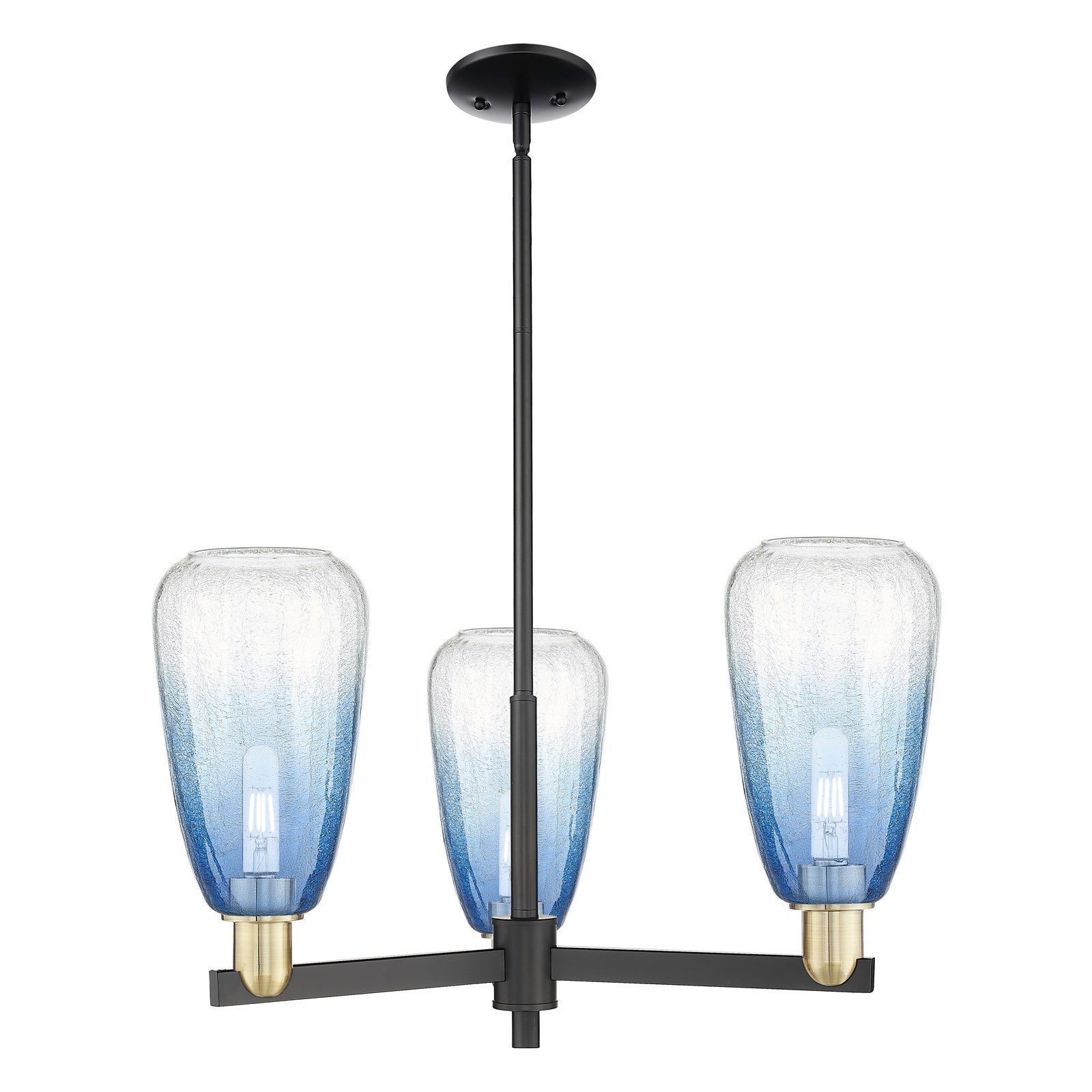 Innovations Brookhaven Almond 28in 3-Light Pendant | Industrial Black Antique Brass and Sapphire Blue Glass | Kitchen Island | Model 716-3CR-BAB-G480-6SB