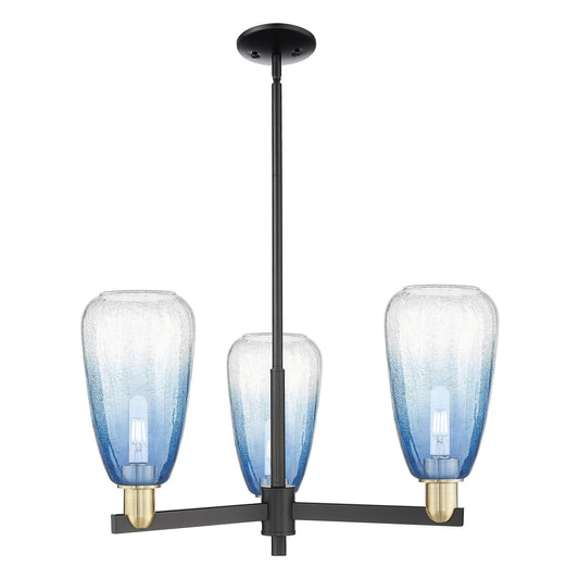 Innovations Brookhaven Almond 28in 3-Light Pendant | Industrial Black Antique Brass and Sapphire Blue Glass | Kitchen Island | Model 716-3CR-BAB-G480-6SB