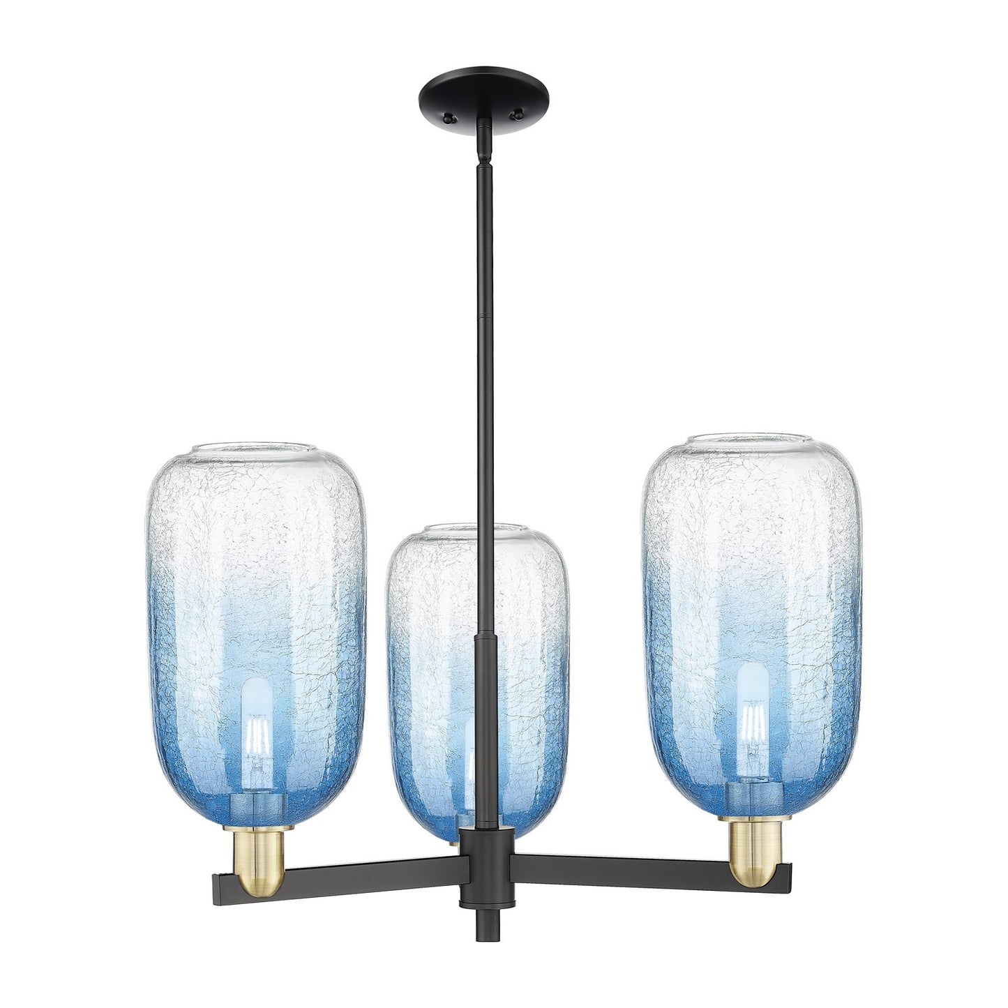 Innovations Brookhaven Cloche 29in 3-Light Pendant | Industrial Black Antique Brass and Sapphire Blue Glass | Kitchen Island | Model 716-3CR-BAB-G482-7SB