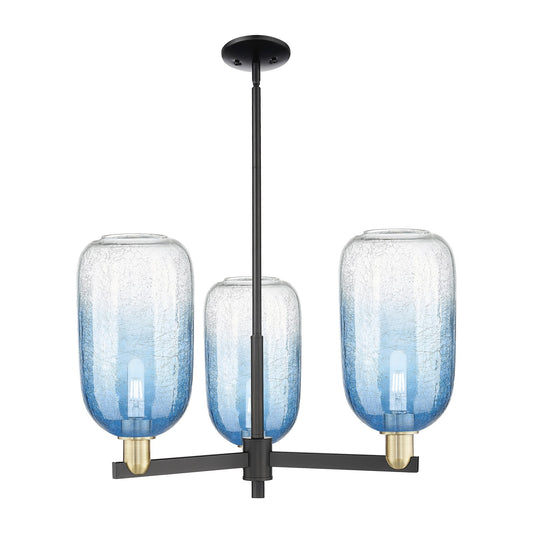 Innovations Brookhaven Cloche 29in 3-Light Pendant | Industrial Black Antique Brass and Sapphire Blue Glass | Kitchen Island | Model 716-3CR-BAB-G482-7SB