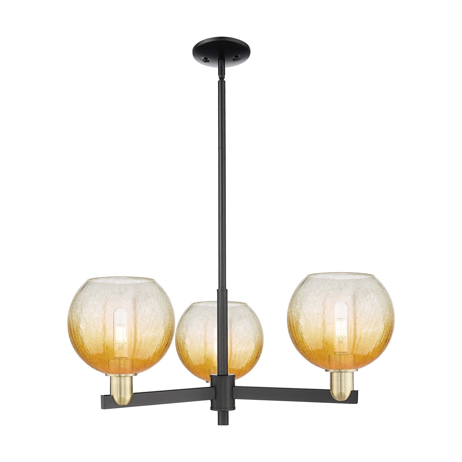 Innovations Brookhaven Globe 29.75in 3-Light Pendant | Industrial Black Antique Brass and Amber Glass | Kitchen Island & | Model 716-3CR-BAB-G483-8AM