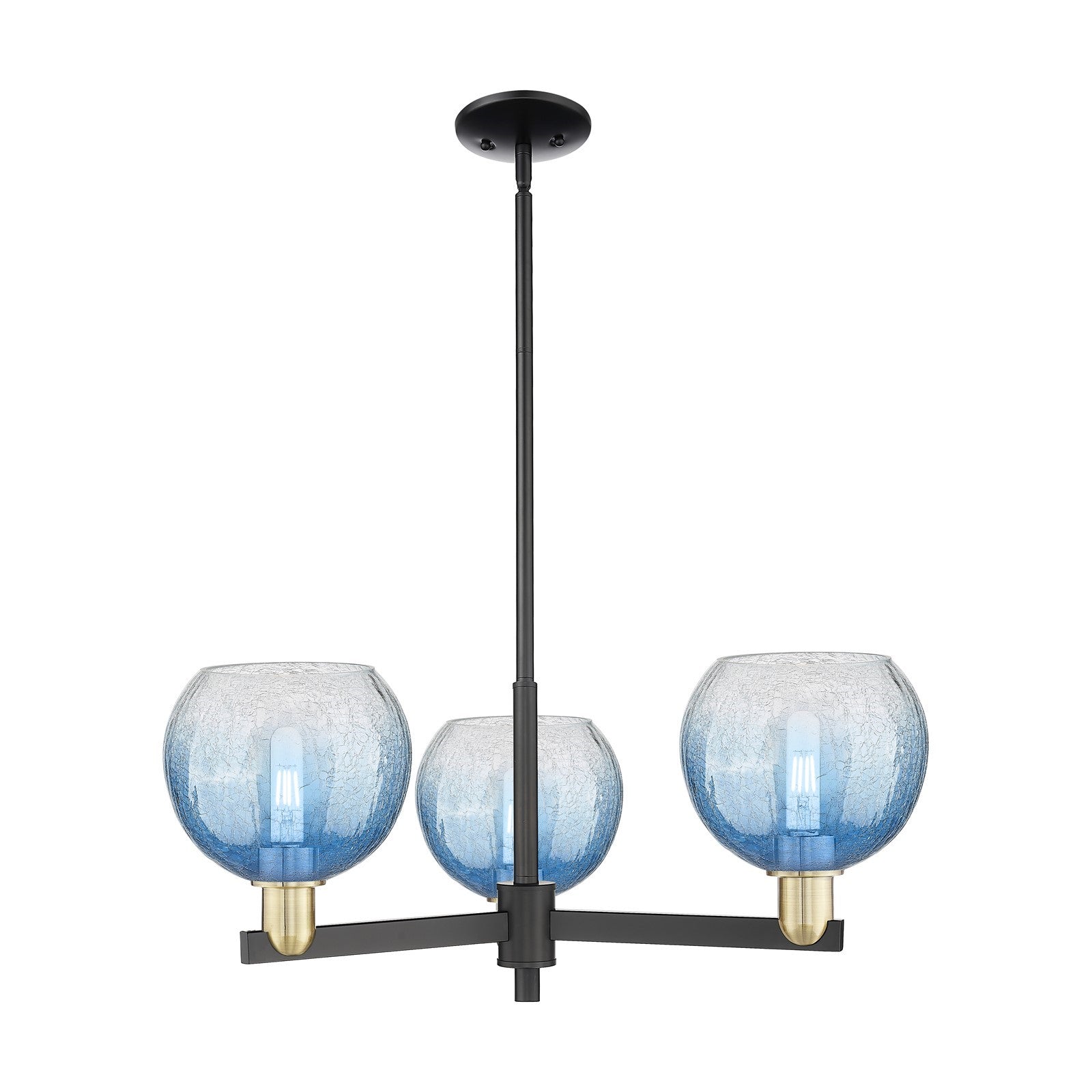 Innovations Brookhaven Globe 30in 3-Light Pendant | Industrial Black Antique Brass and Sapphire Blue Glass | Kitchen Island & | Model 716-3CR-BAB-G483-8SB