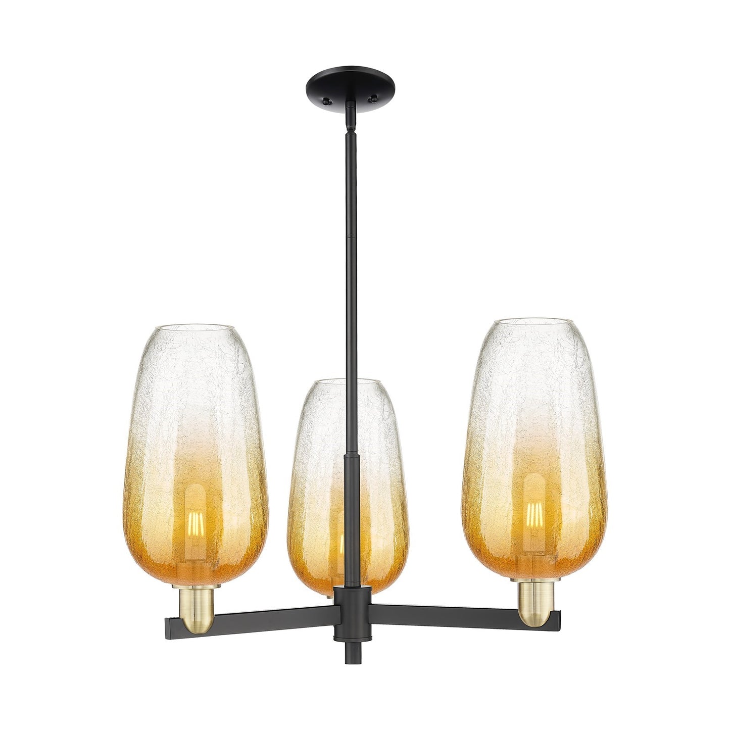 Innovations Brookhaven Flute 29in 3-Light Pendant | Industrial Black Antique Brass and Amber Glass | Kitchen Island & Dining | Model 716-3CR-BAB-G484-7AM