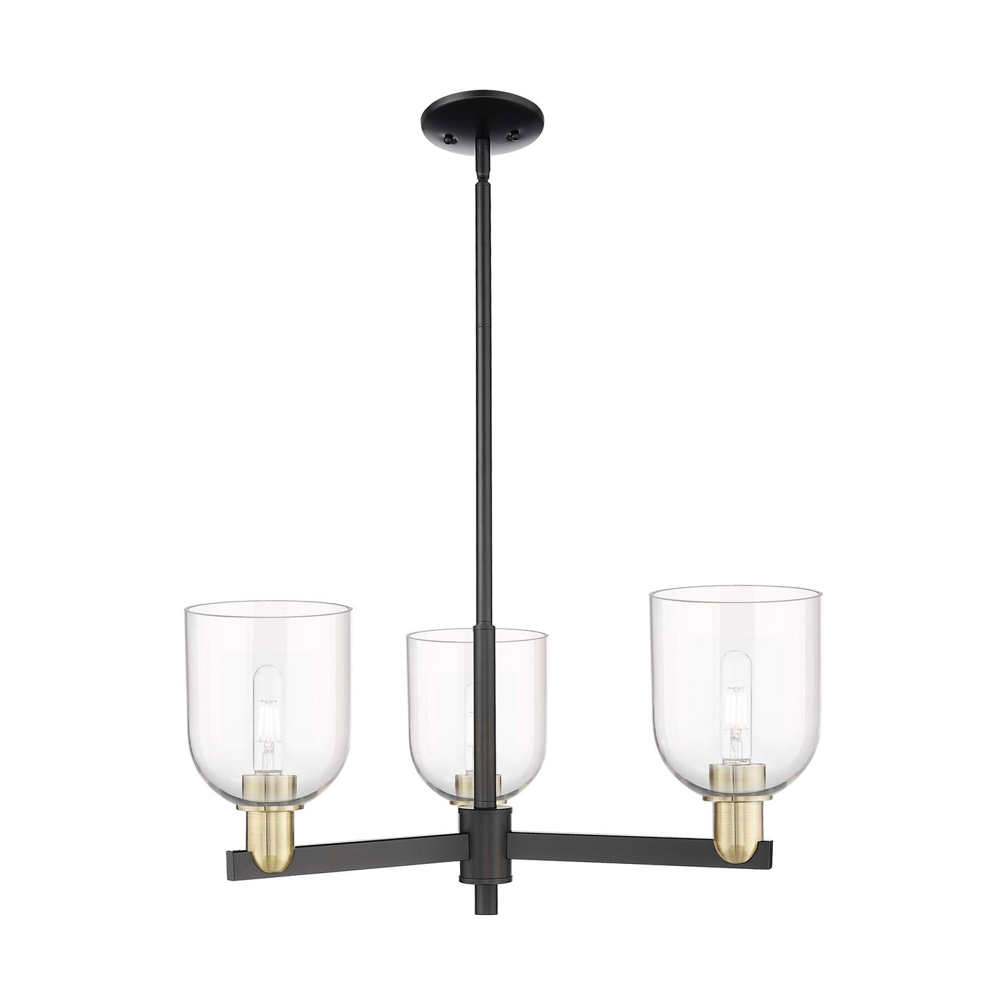 Innovations Bella 27in 3-Light Pendant | Industrial Black Antique Brass and Clear Glass | Kitchen Island & Dining Room | Model 716-3CR-BAB-G558-6CL