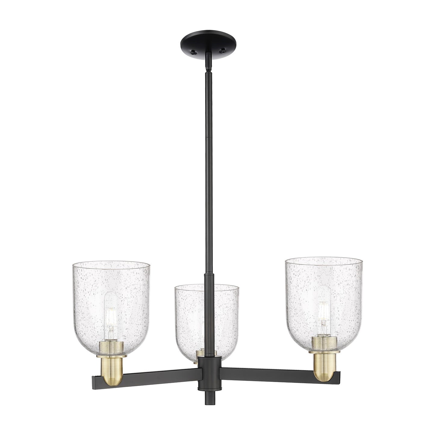 Innovations Bella 27in 3-Light Pendant | Industrial Black Antique Brass Steel and Seedy Glass | Kitchen Island & Dining Room | Model 716-3CR-BAB-G558-6SDY