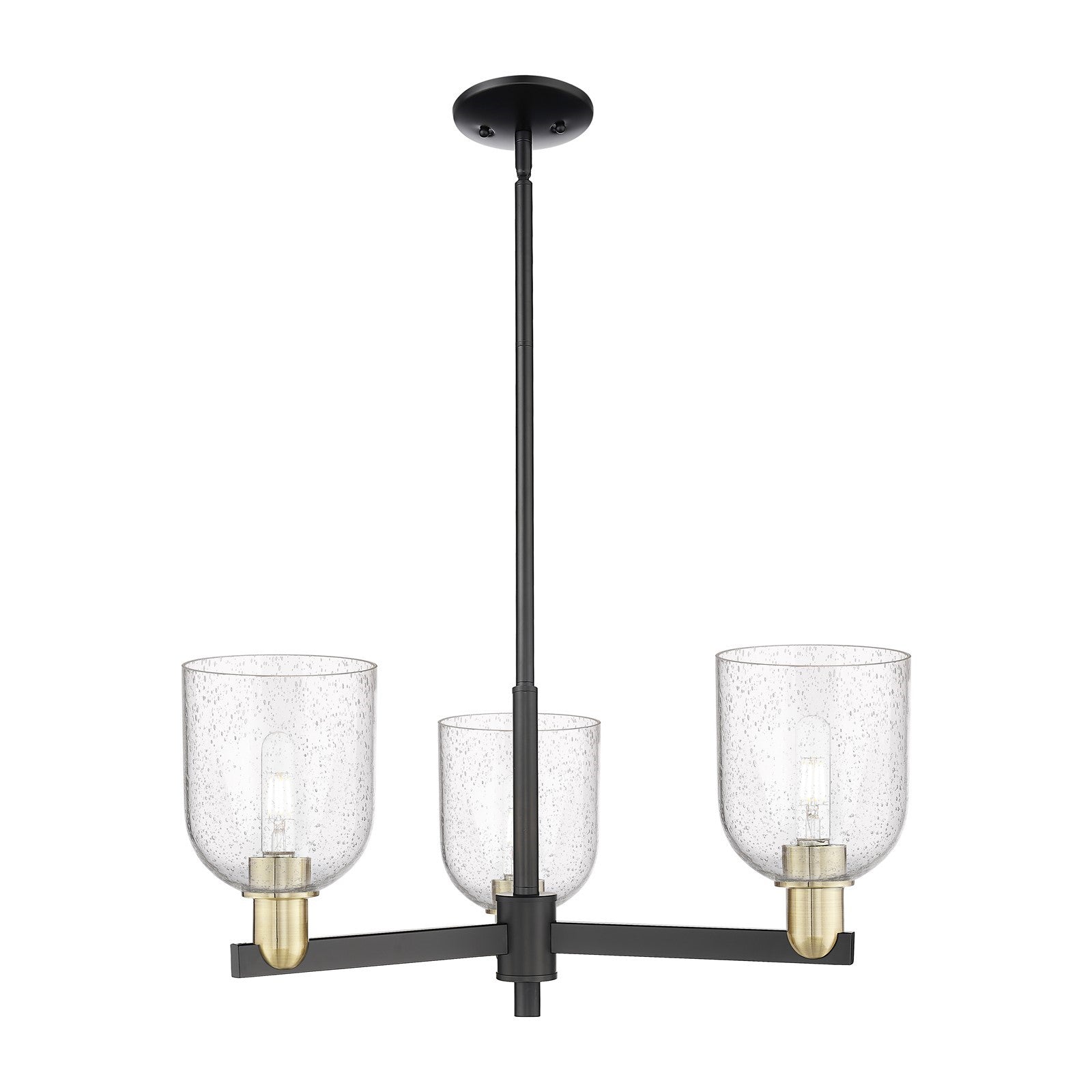 Innovations Bella 27in 3-Light Pendant | Industrial Black Antique Brass Steel and Seedy Glass | Kitchen Island & Dining Room | Model 716-3CR-BAB-G558-6SDY