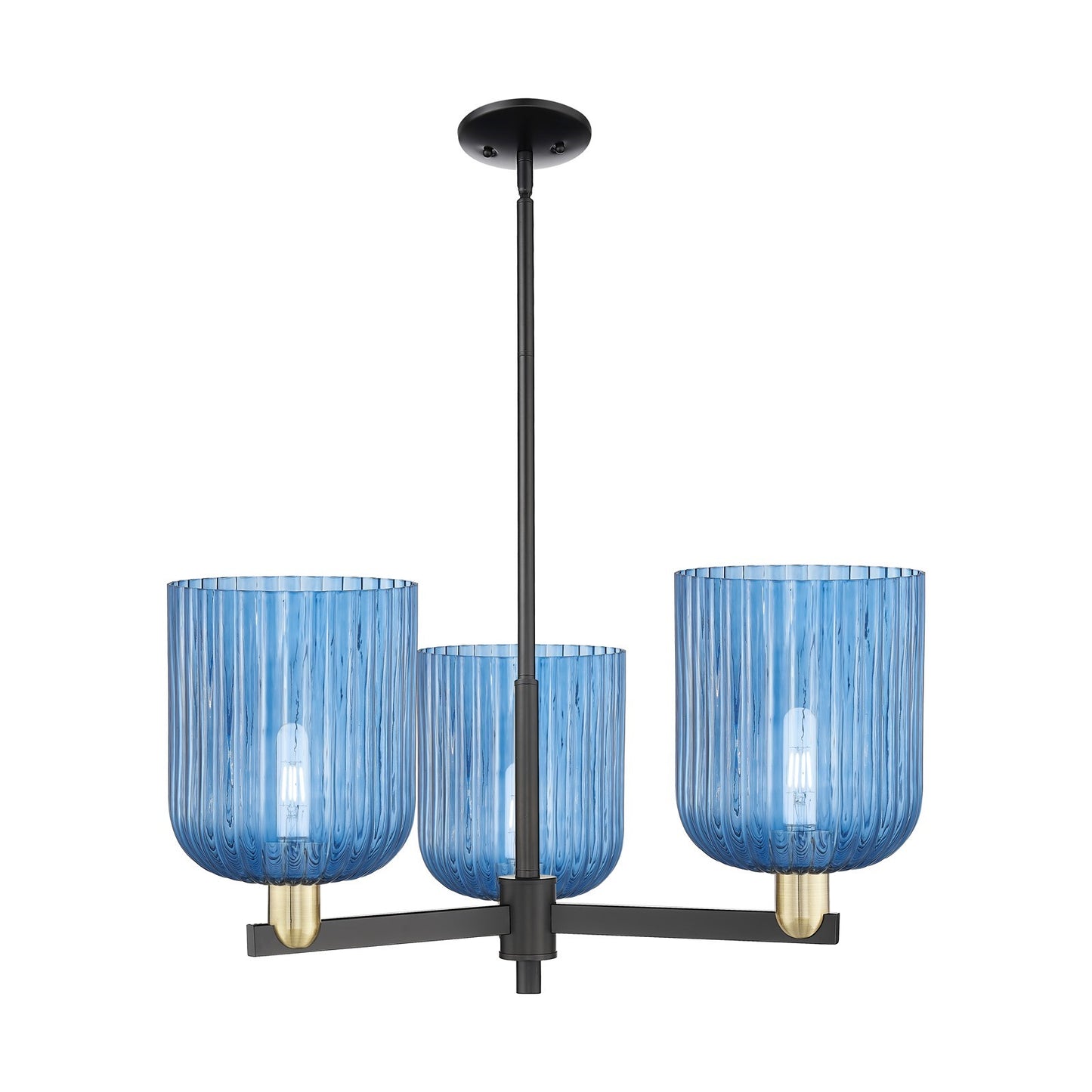 Innovations Bridal Veil 30in 3-Light Pendant | Industrial Black Antique Brass and Princess Blue Glass | Kitchen Island & | Model 716-3CR-BAB-G559-8BL