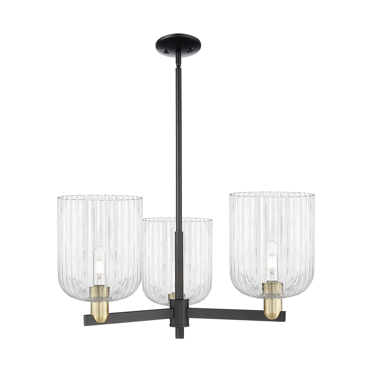 Innovations Bridal Veil 30in 3-Light Pendant | Industrial Black Antique Brass Steel and Clear Ribbed Glass | Kitchen Island & | Model 716-3CR-BAB-G559-8CL