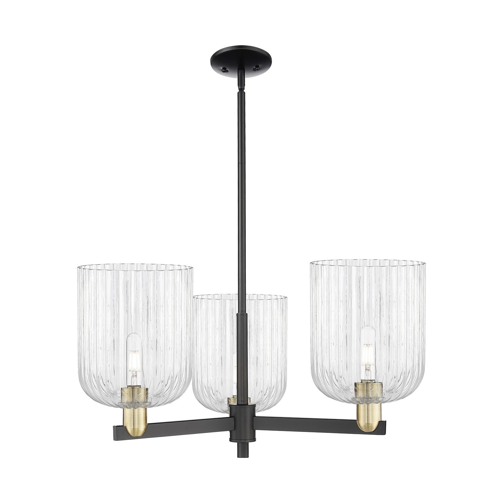 Innovations Bridal Veil 30in 3-Light Pendant | Industrial Black Antique Brass Steel and Clear Ribbed Glass | Kitchen Island & | Model 716-3CR-BAB-G559-8CL