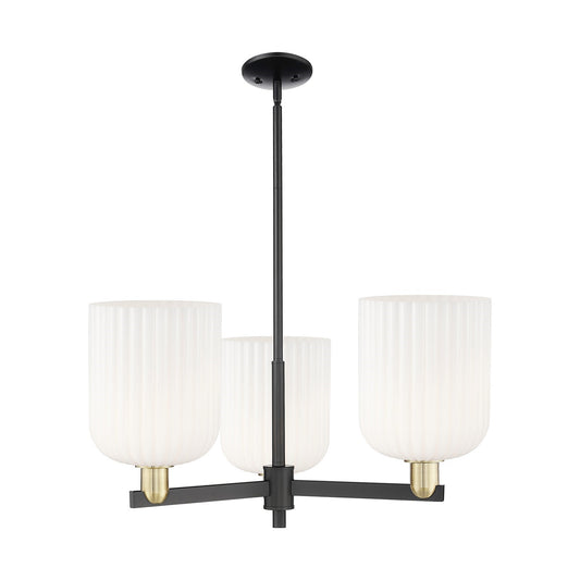 Innovations Bridal Veil 30in 3-Light Pendant | Industrial Black Antique Brass and Gloss White Ribbed Glass | Kitchen Island | Model 716-3CR-BAB-G559-8GWH