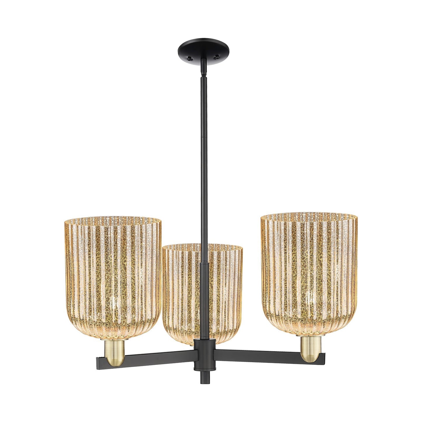Innovations Bridal Veil 30in 3-Light Pendant | Industrial Black Antique Brass and Mercury Ribbed Glass | Kitchen Island & | Model 716-3CR-BAB-G559-8ME