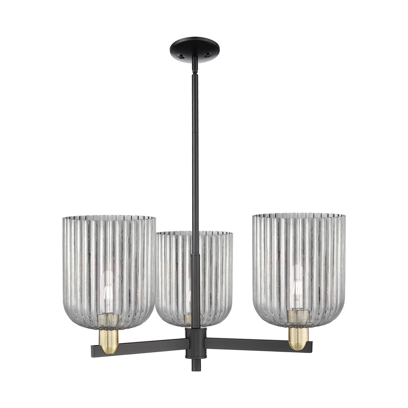 Innovations Bridal Veil 30in 3-Light Pendant | Industrial Black Antique Brass and Light Smoke Ribbed Glass | Kitchen Island & | Model 716-3CR-BAB-G559-8SM