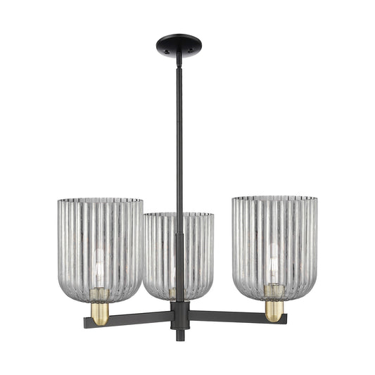 Innovations Bridal Veil 30in 3-Light Pendant | Industrial Black Antique Brass and Light Smoke Ribbed Glass | Kitchen Island & | Model 716-3CR-BAB-G559-8SM