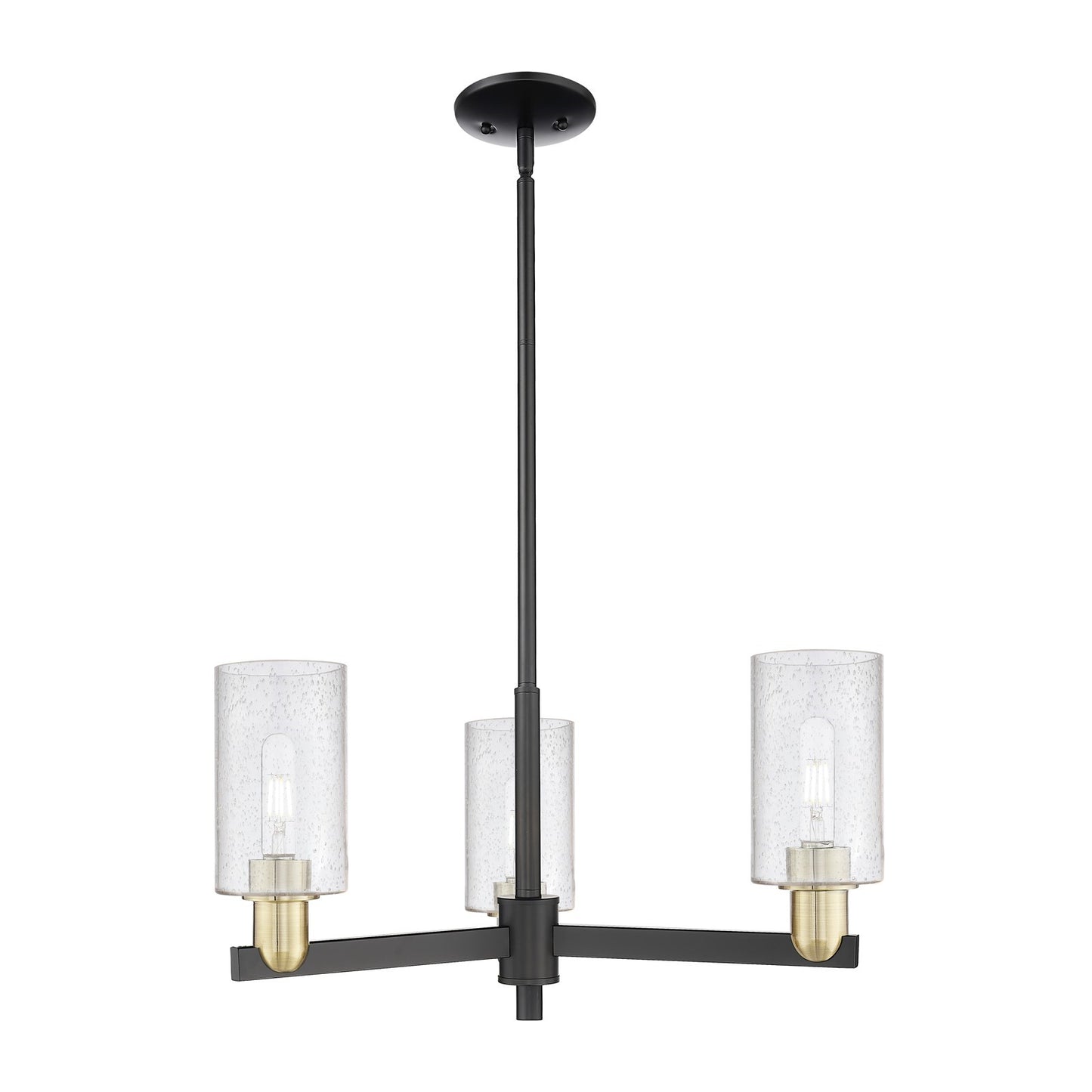 Innovations Clymer 26in 3-Light Pendant | Industrial Black Antique Brass Steel and Seedy Glass | Kitchen Island & Dining Room | Model 716-3CR-BAB-G804
