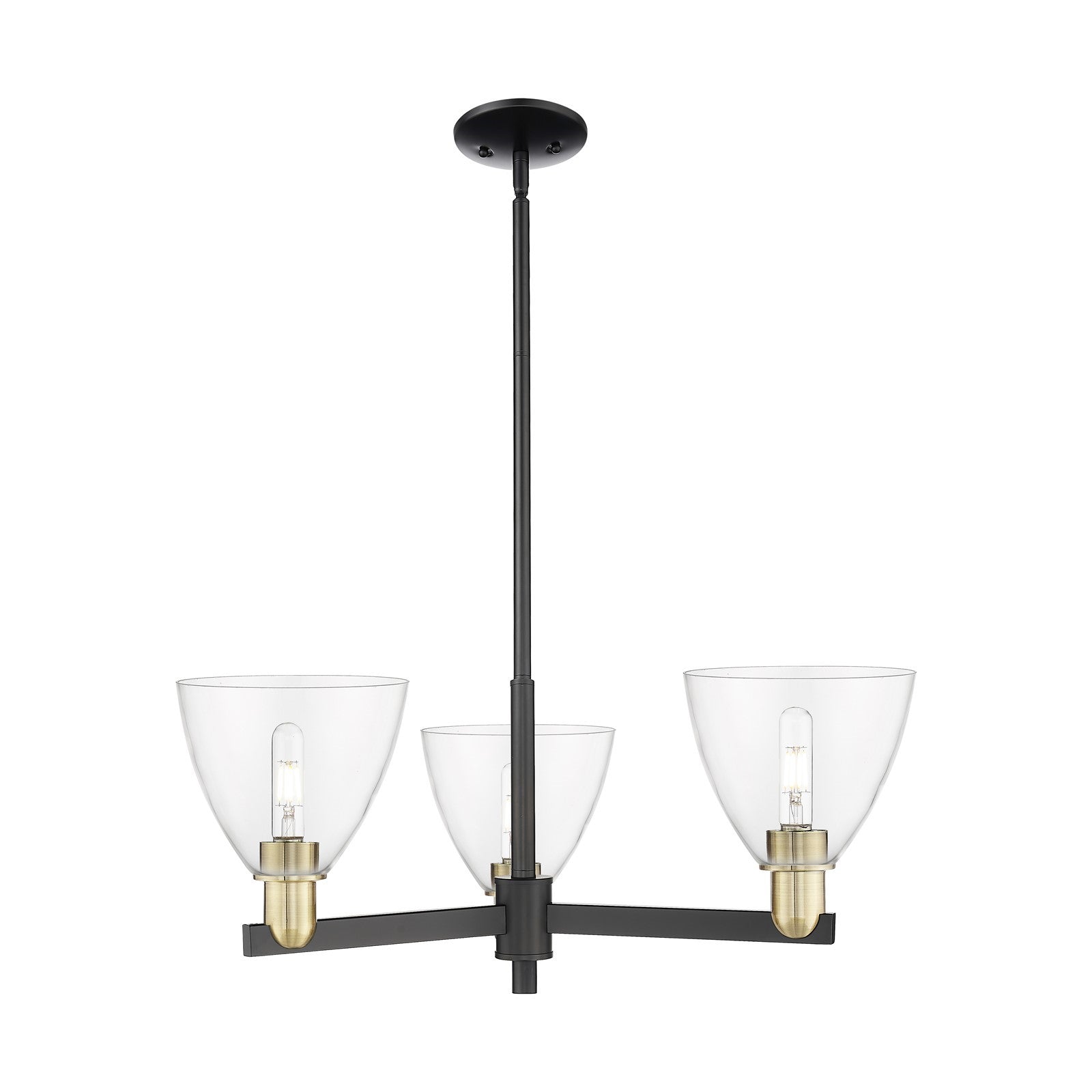 Innovations Bristol 29in 3-Light Pendant | Industrial Black Antique Brass Steel and Clear Glass | Kitchen Island & Dining Room | Model 716-3CR-BAB-GBD-752