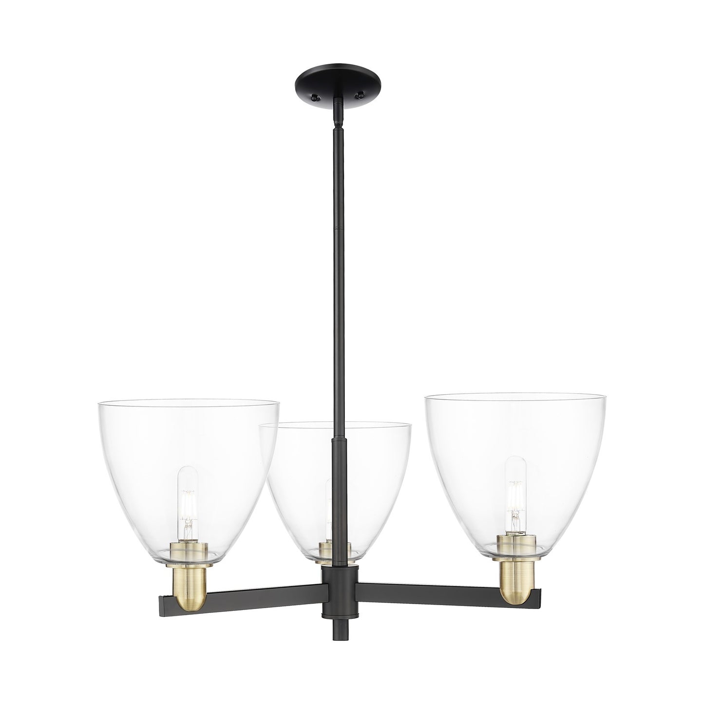 Innovations Bristol 31in 3-Light Pendant | Industrial Black Antique Brass Steel and Clear Glass | Kitchen Island & Dining Room | Model 716-3CR-BAB-GBD-92
