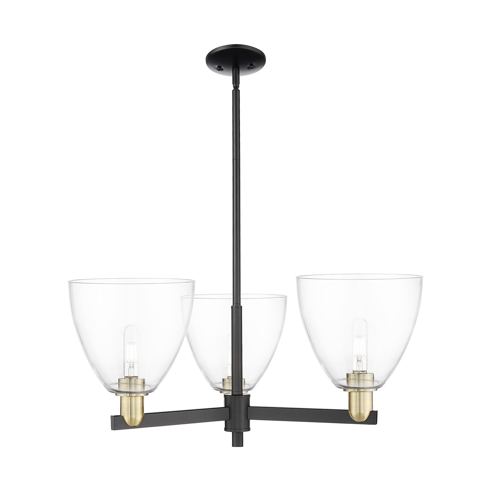 Innovations Bristol 31in 3-Light Pendant | Industrial Black Antique Brass Steel and Clear Glass | Kitchen Island & Dining Room | Model 716-3CR-BAB-GBD-92