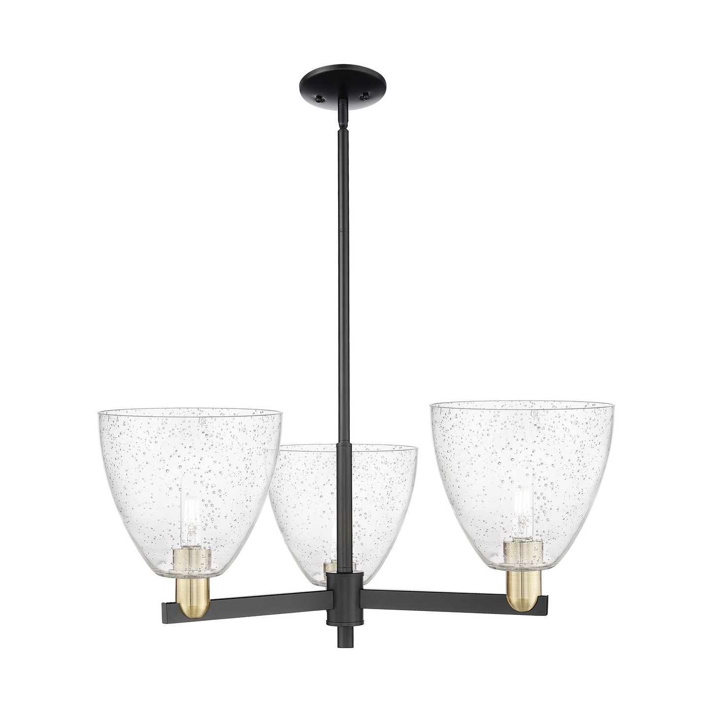 Innovations Bristol 31in 3-Light Pendant | Industrial Black Antique Brass Steel and Seedy Glass | Kitchen Island & Dining Room | Model 716-3CR-BAB-GBD-94