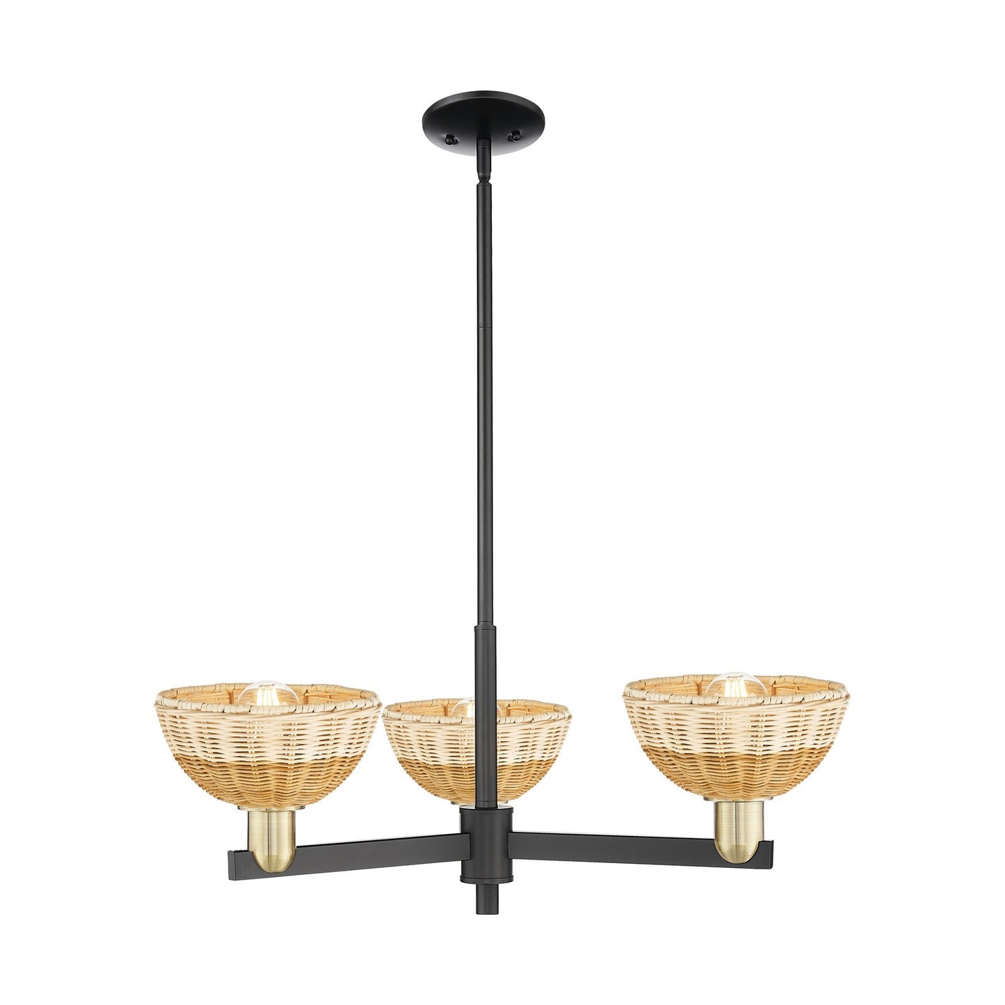 Innovations Natural Ballston Dome 29in 3-Light Pendant | Farmhouse Black Antique Brass Steel and Natural Fiber Basketweave | Model 716-3CR-BAB-NBD2-75-NAT