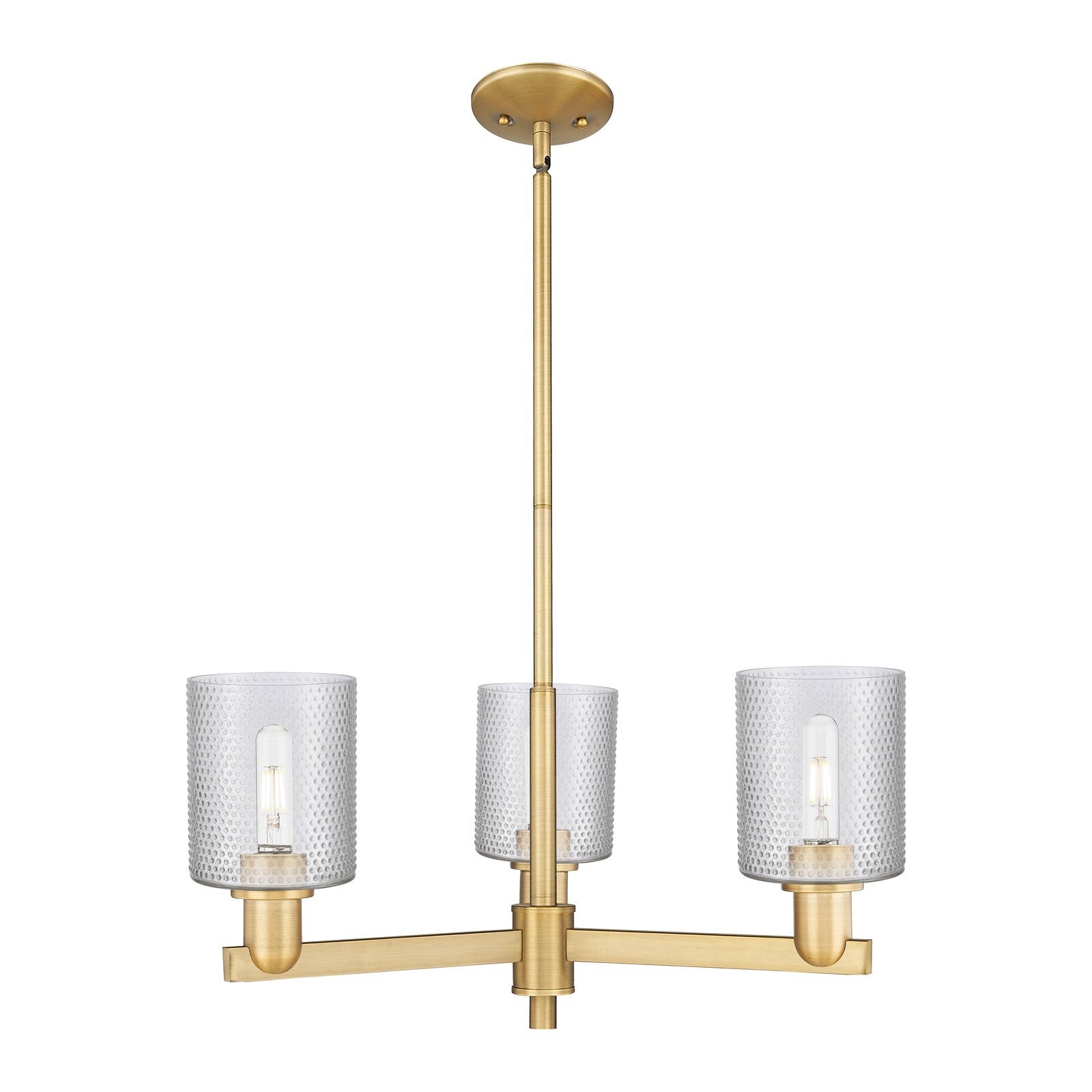 Innovations Cobbleskill 27in 3-Light Pendant | Industrial Brushed Brass Steel and Clear Glass | Kitchen Island & Dining Room | 27 | Model 716-3CR-BB-G112