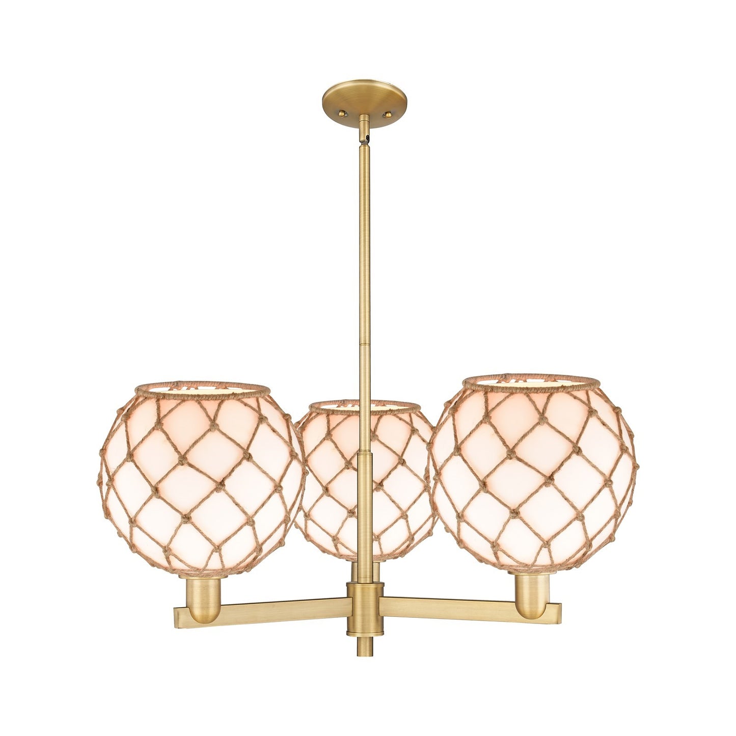 Innovations Farmhouse Rope 32in 3-Light Pendant | Industrial Brushed Brass and Matte White Glass with Brown Rope | Kitchen | Model 716-3CR-BB-G121-10RB