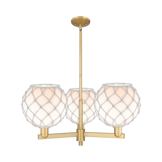 Innovations Farmhouse Rope 32in 3-Light Pendant | Industrial Brushed Brass Steel and White Glass with Rope | Kitchen Island & | Model 716-3CR-BB-G121-10RW
