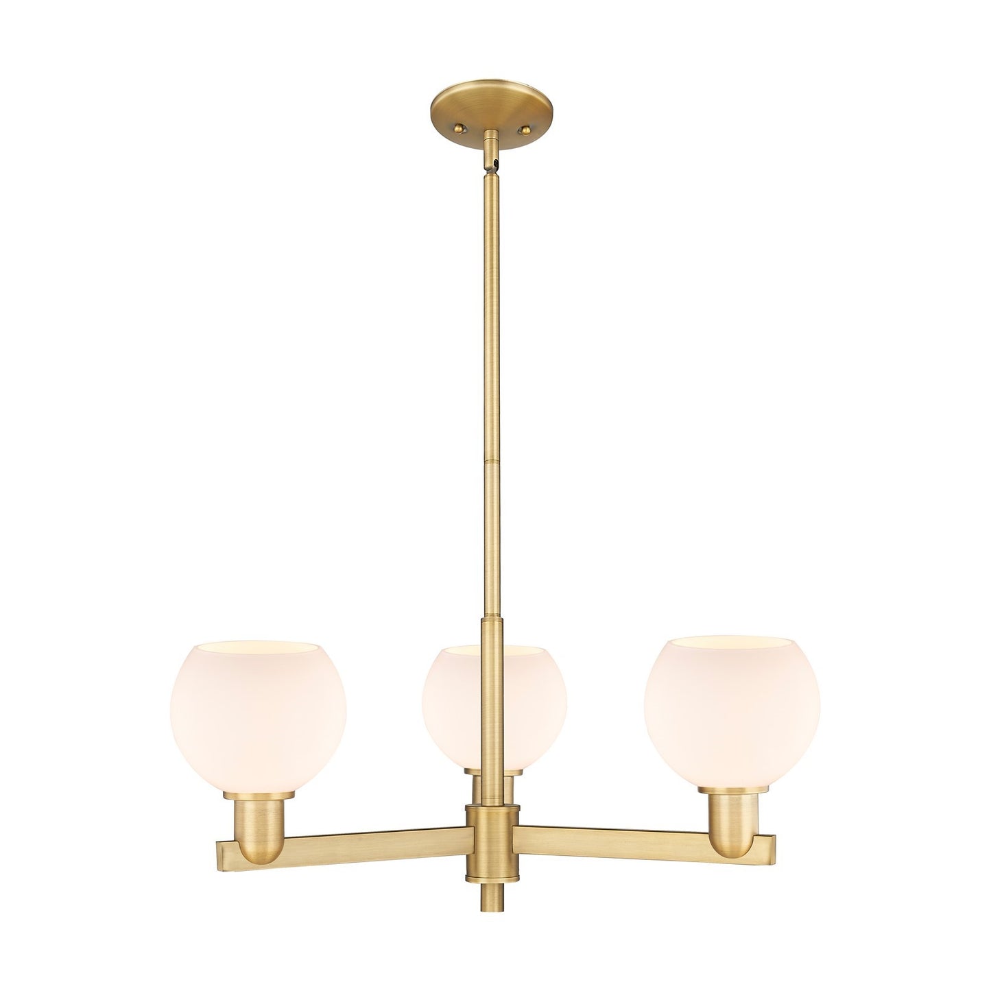 Innovations Athens 28in 3-Light Pendant | Industrial Brushed Brass Steel and Matte White Glass | Kitchen Island & Dining Room | Model 716-3CR-BB-G121-6